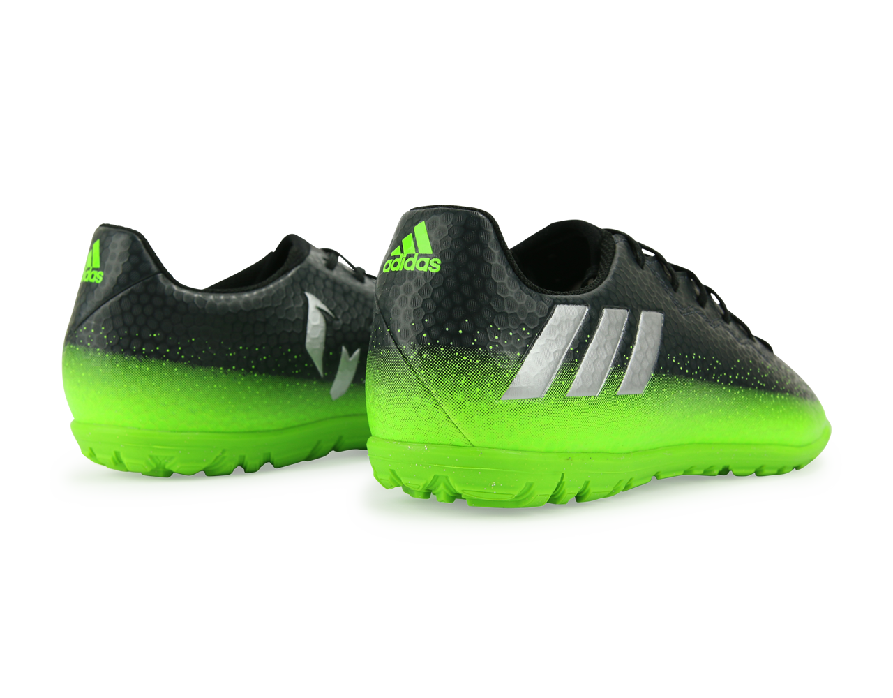 adidas Kids Messi 16.3 Turf Soccer Shoes Dark Grey/Silver Metalic/Solar Green、mySite、noshort