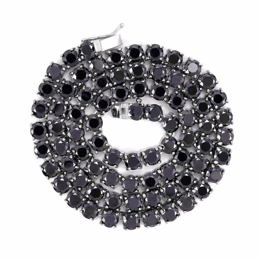 Black Diamond Tennis Chain 14K Solid White Gold | 5MM、mySite、hinf8tx79