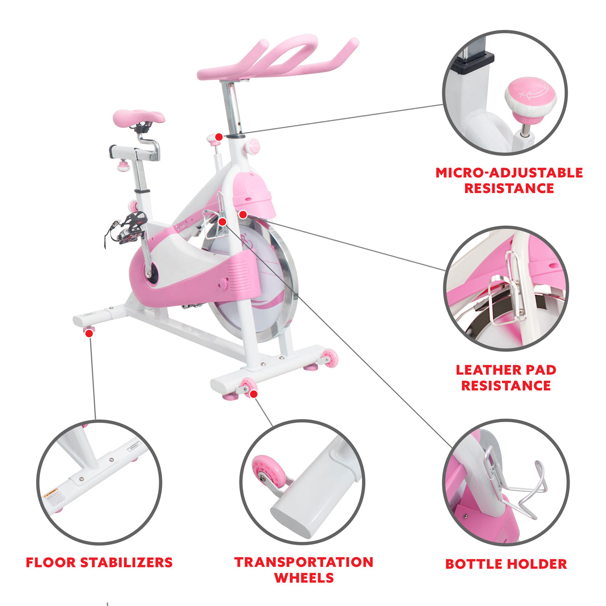  Pink Exercise Bike Belt Drive Premium Indoor Cycling Trainer、mySite、ghnorth