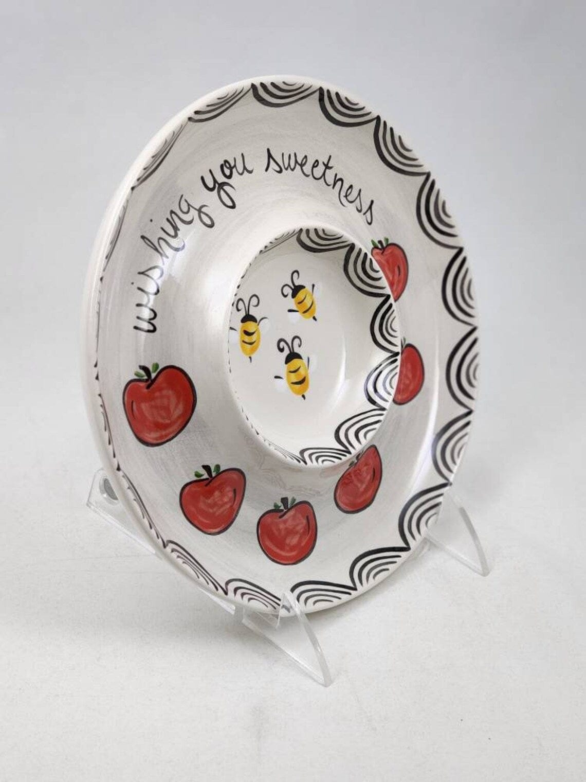 Hand-Painted Ceramic Wishing Your Sweetness Apples and Honey Dish、mySite、topwebapps