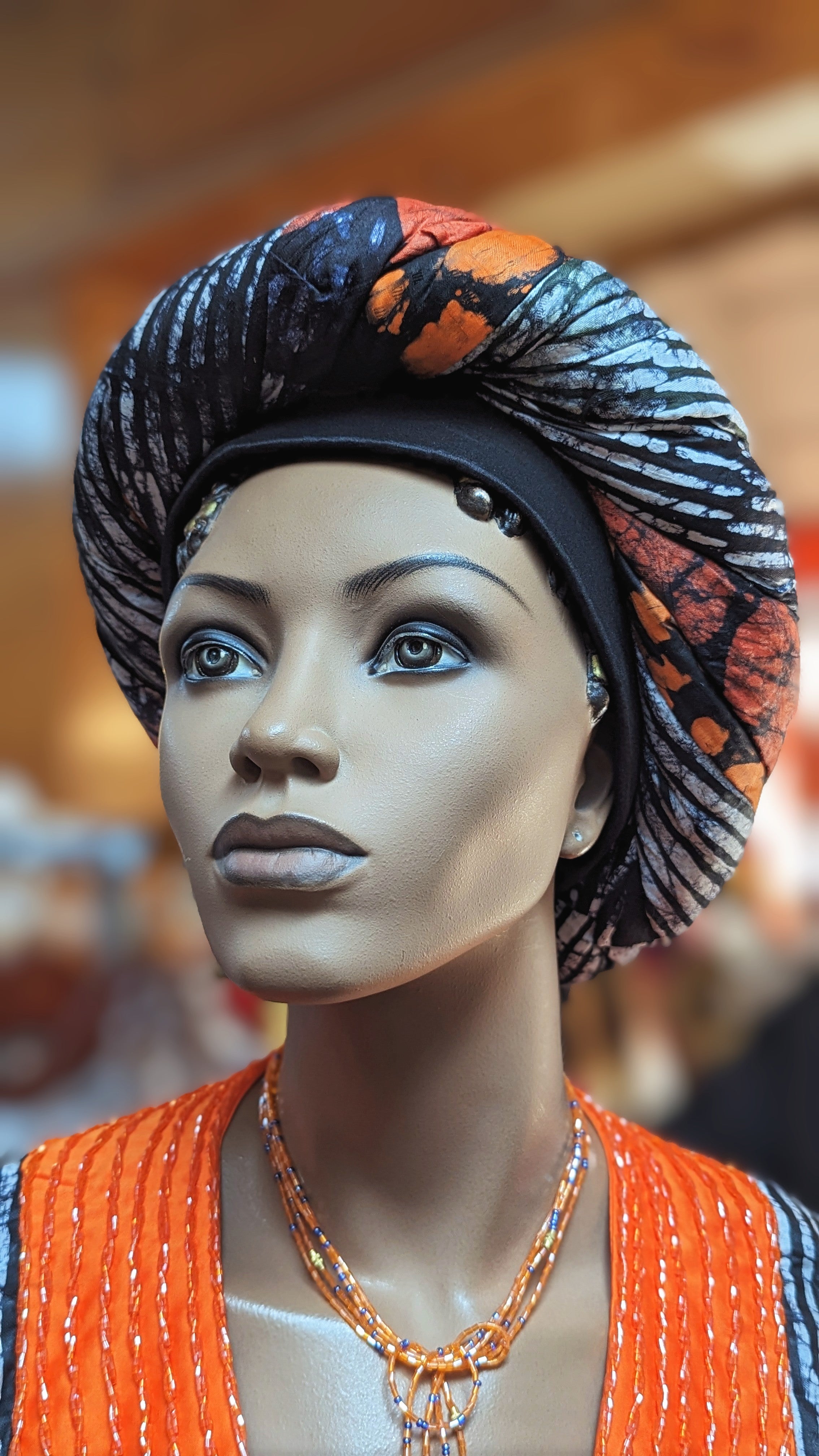 Dupsie's Omowunmi Orange Black African print Batik Hat for women DPAPBH5H、mySite、solidvoid
