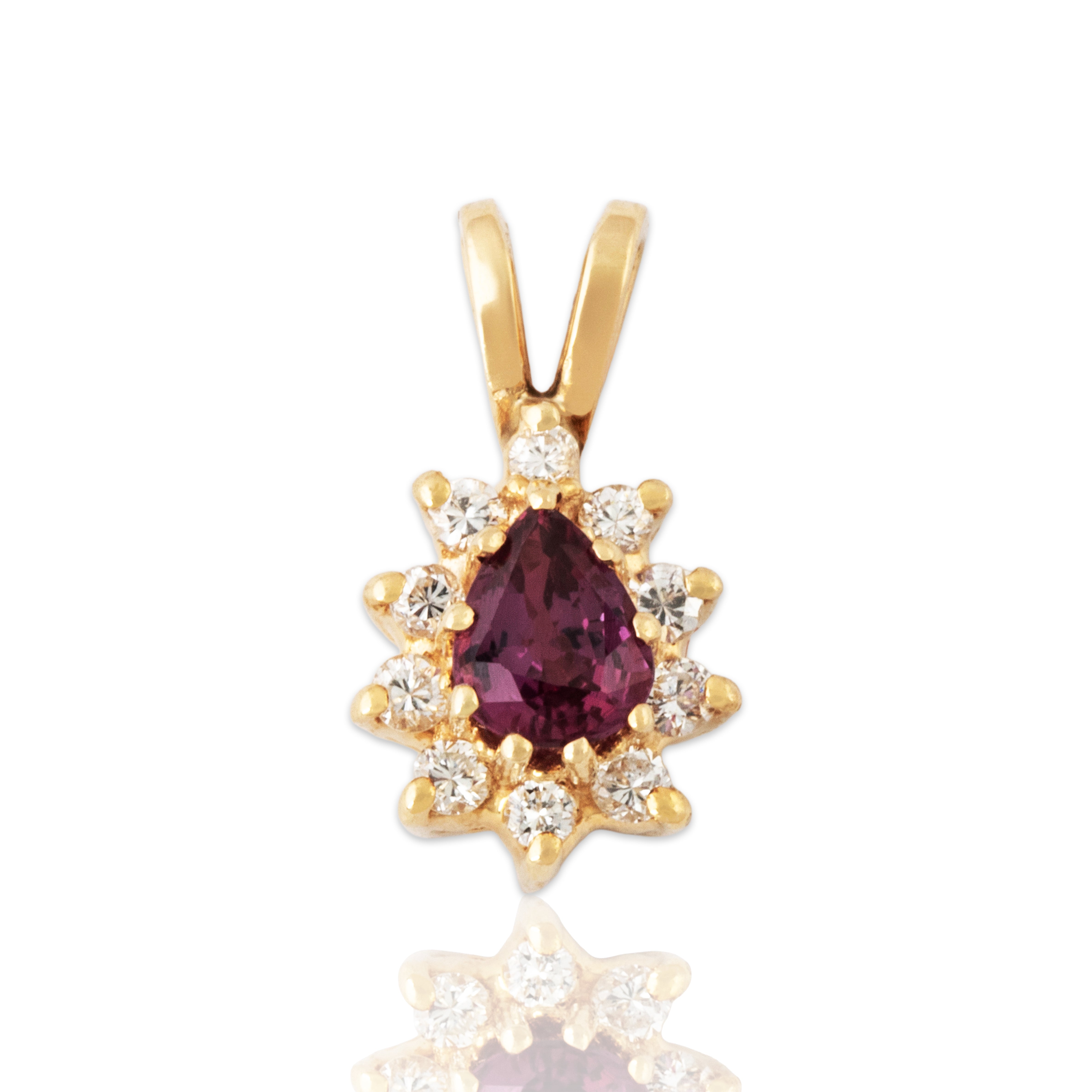 Vintage Small 14k Yellow Gold Ruby Diamond Haloed Pear Pendant、mySite、hinf8tx79