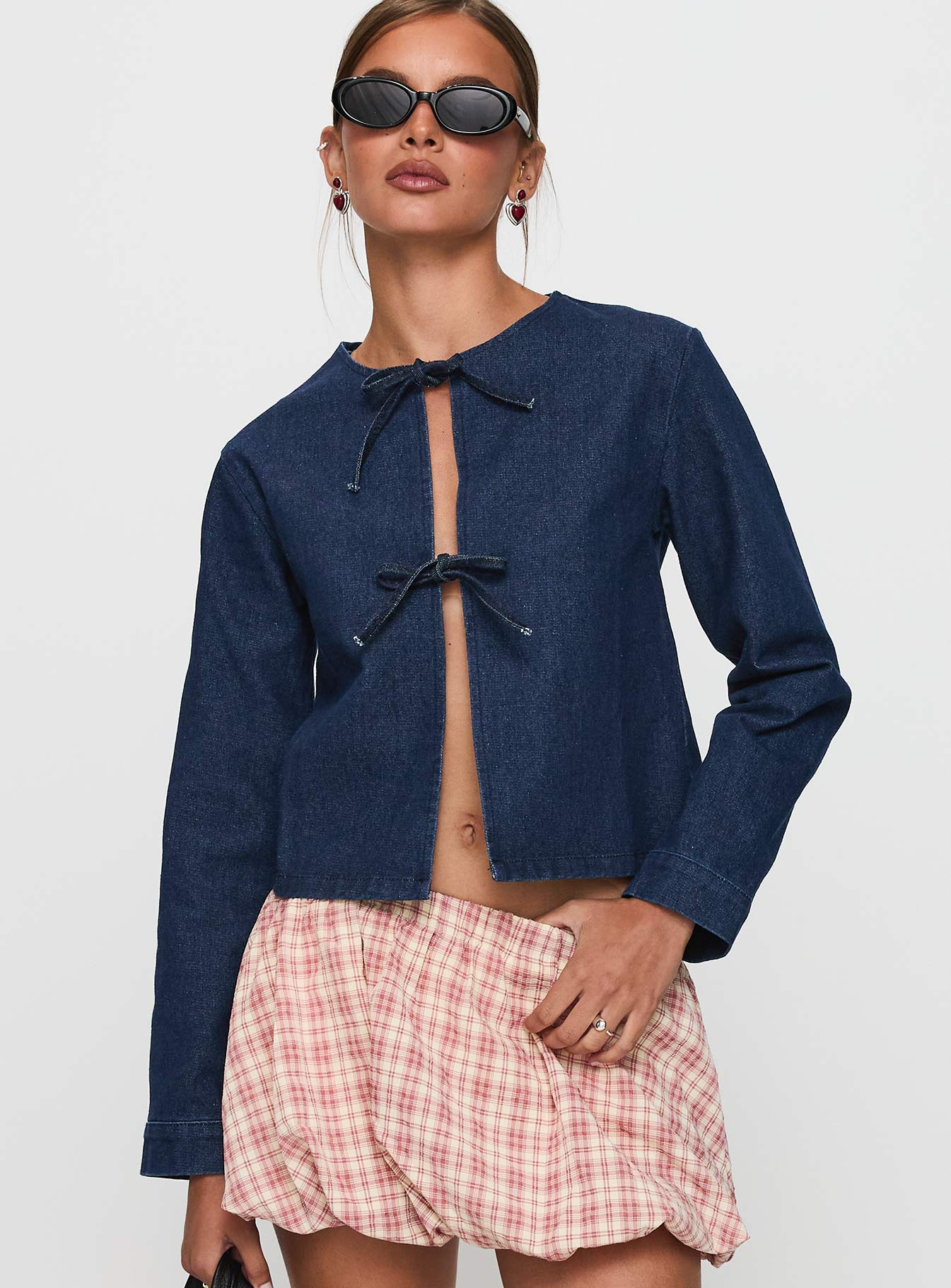 Never Alone Tie Detail Jacket Denim、mySite、solidvoid