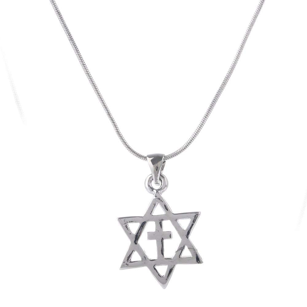 Messianic Rhodium plated Star of David and Cross (2 cm - 0.8 inches - 20 Inch Chain)、mySite、topwebapps