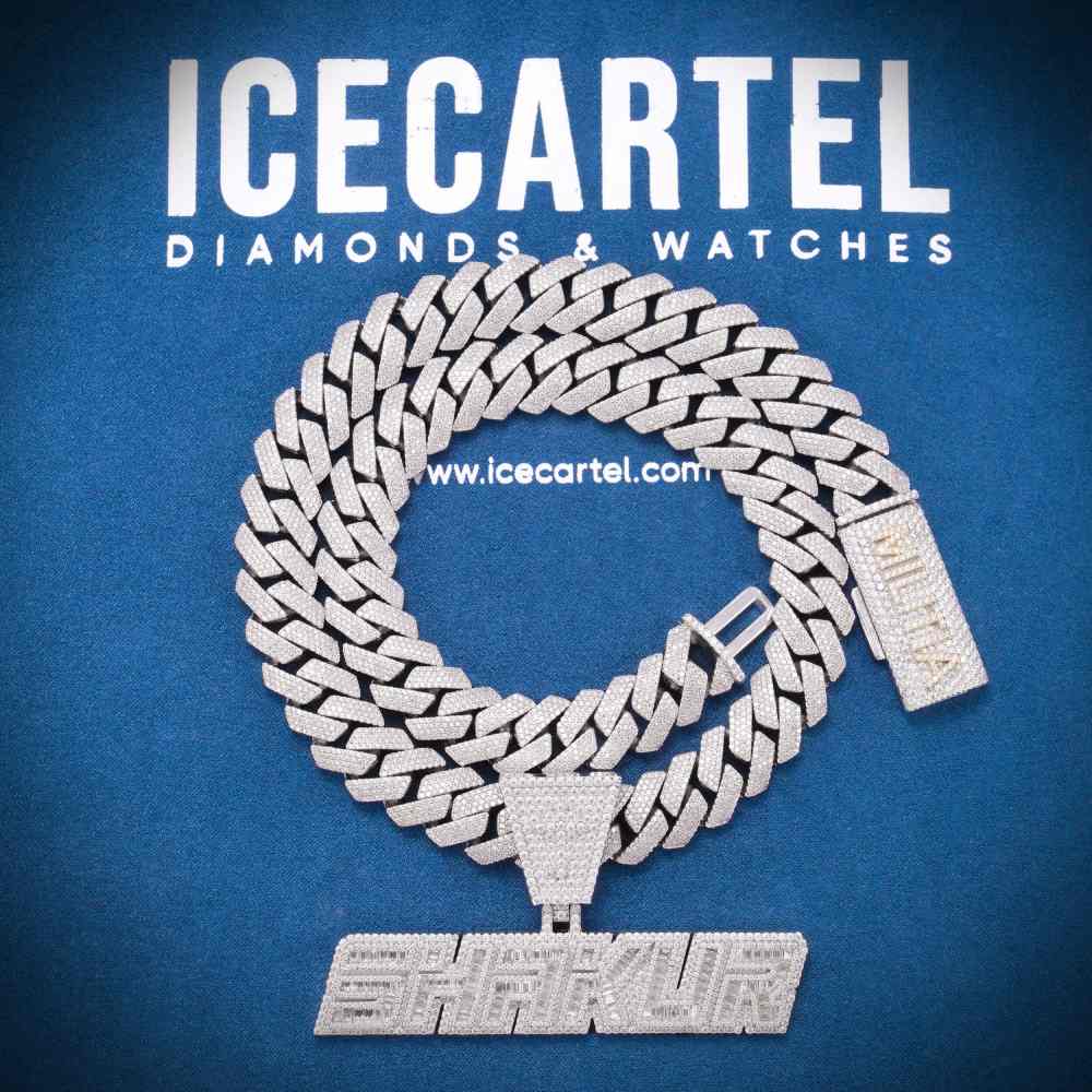 Moissanite Custom SHAKUR Pendant + Custom 4 Row 20MM Cuban Link Chain 14K Gold、mySite、hinf8tx79