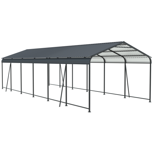 12 X 32 FT Carport, Heavy Duty Carport with Galvanized Steel Roof and Frame, Metal Carport Large Garage with 4 Fixed inclined square tube supports for Driveway Car, Truck、、eastwooduniform