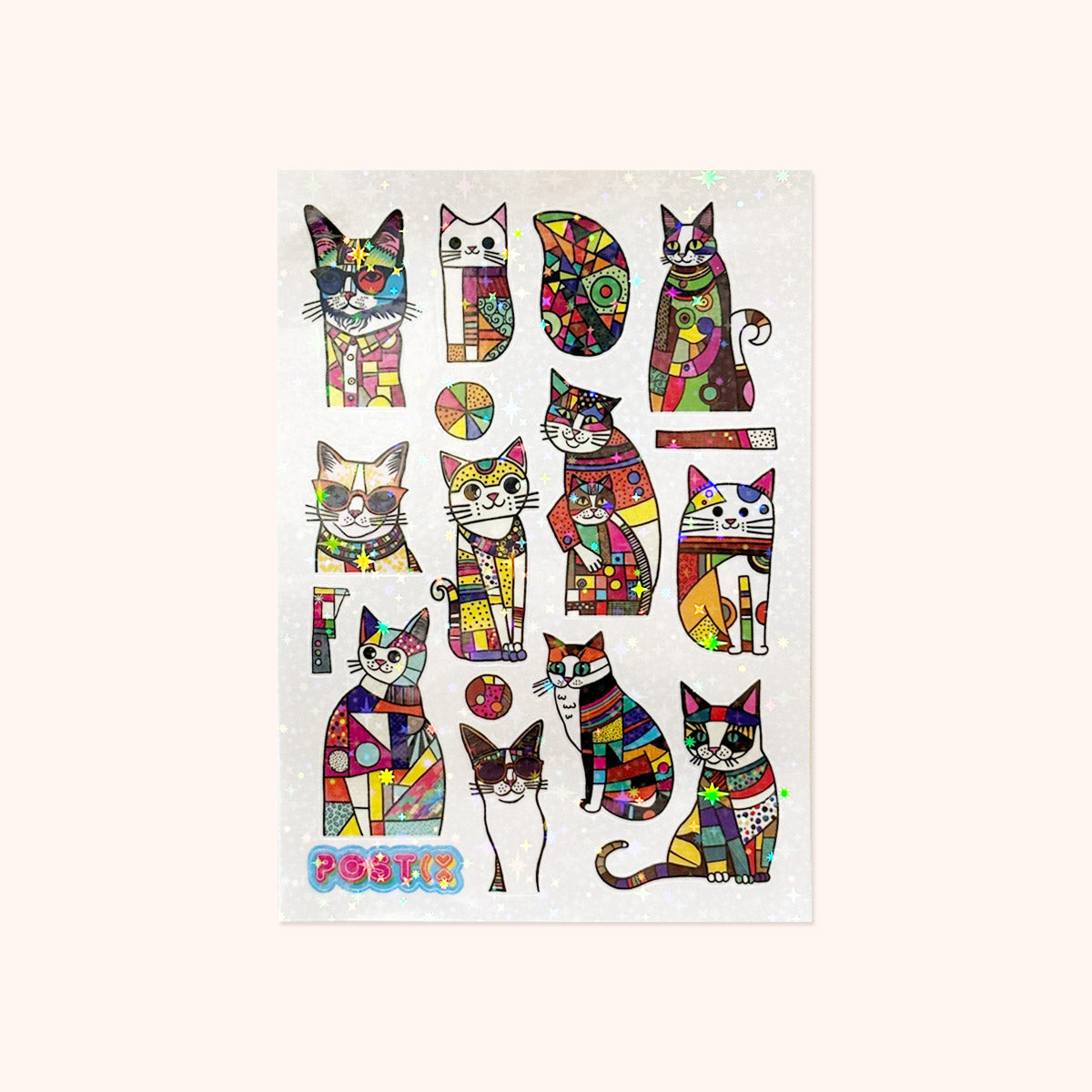  Stained Glass Cats A6 Hologram Sticker Sheet、mySite、ghnorth