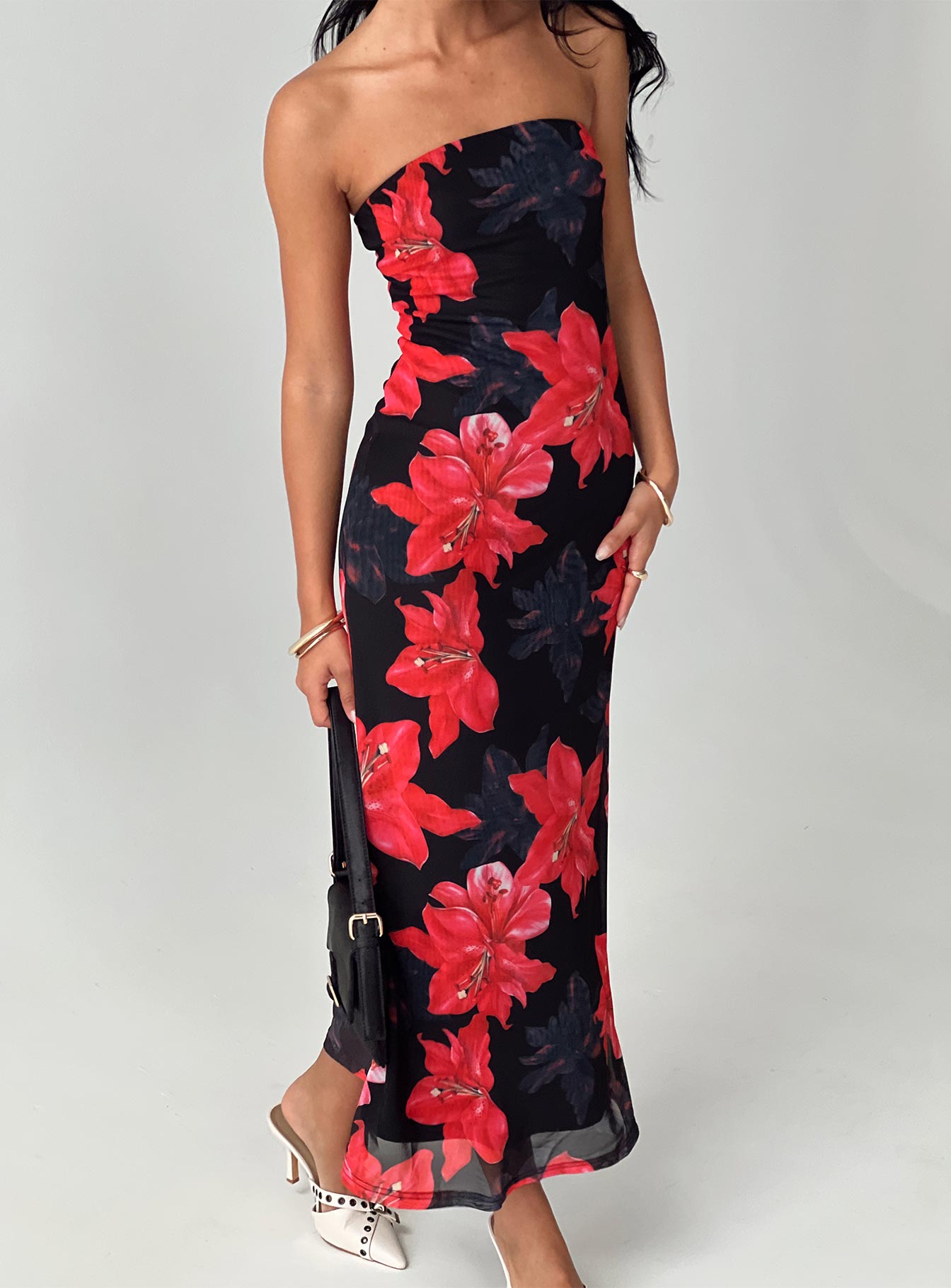 Celik Strapless Maxi Dress Black / Floral、mySite、solidvoid
