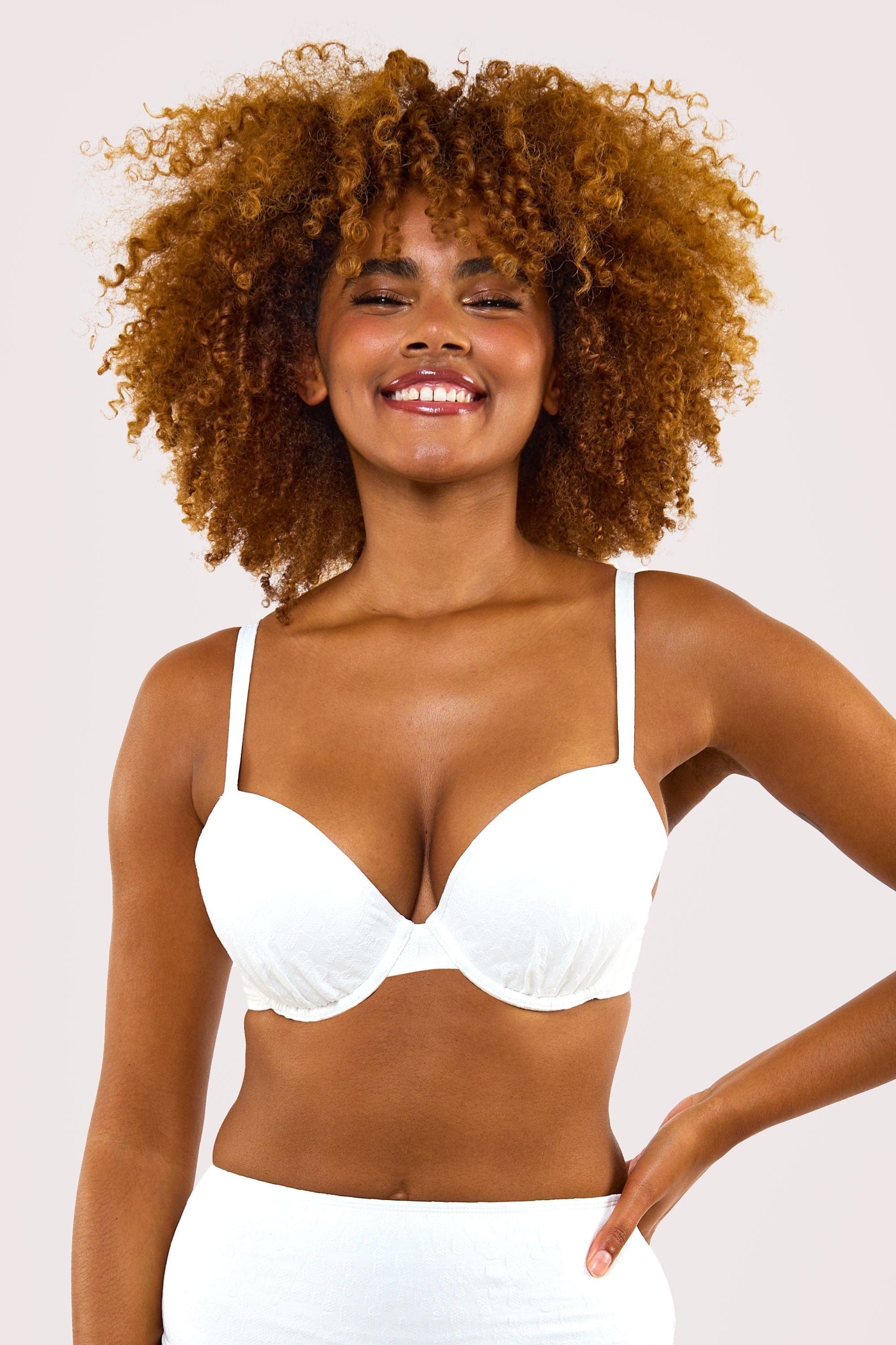 Zoe Fuller Bust Mix & Match White Floral Texture Padded Plunge Bikini Top、mySite、bengalsvssteelers