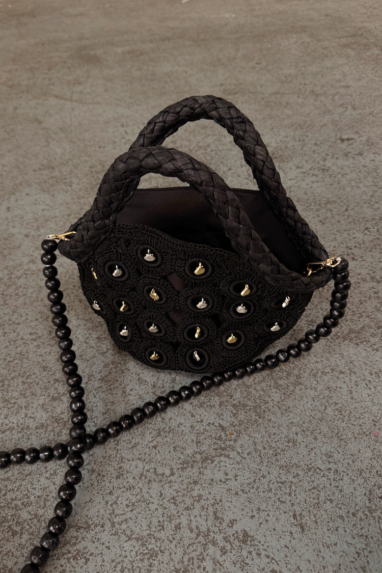 Black Crochet Shell Charm Mini Bag、mySite、solidvoid