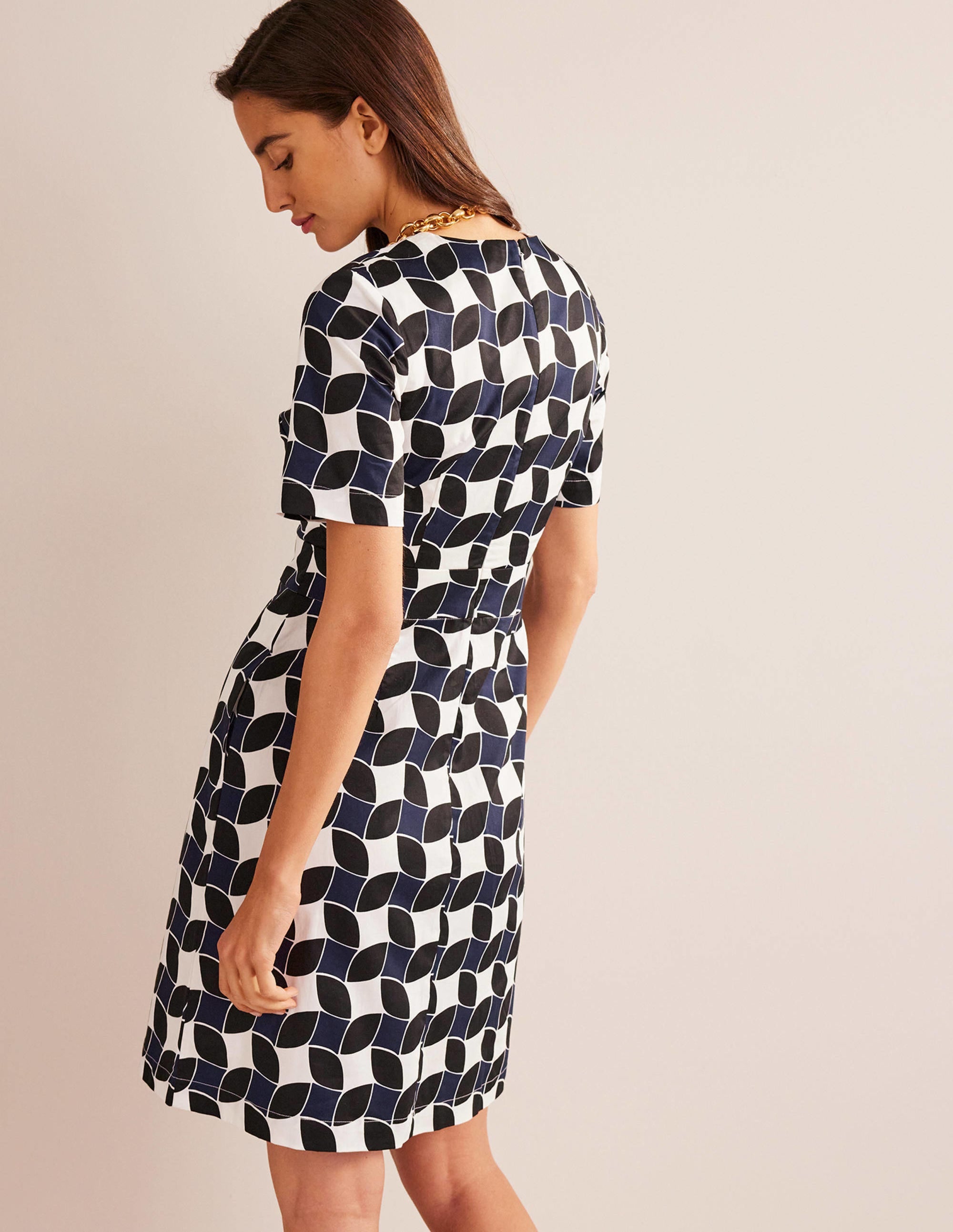  Alexa Cotton Shift Dress-Navy, Abstract Diamond、mySite、ashleygrahame