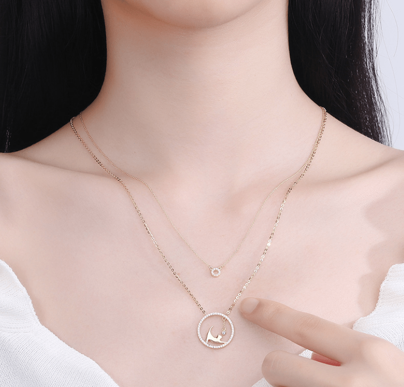 Cat Playing with Ball in a Circle Necklace, 2 Layers、mySite、g9winljtr