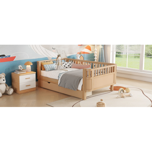 Twin Size Wood Platform Bed for Kids, Wood Low Profile Twin Bed with Rails for Girls and Boys, Natural (Patented Design) , Expect Arrival Date 2025/9/15、、eastwooduniform