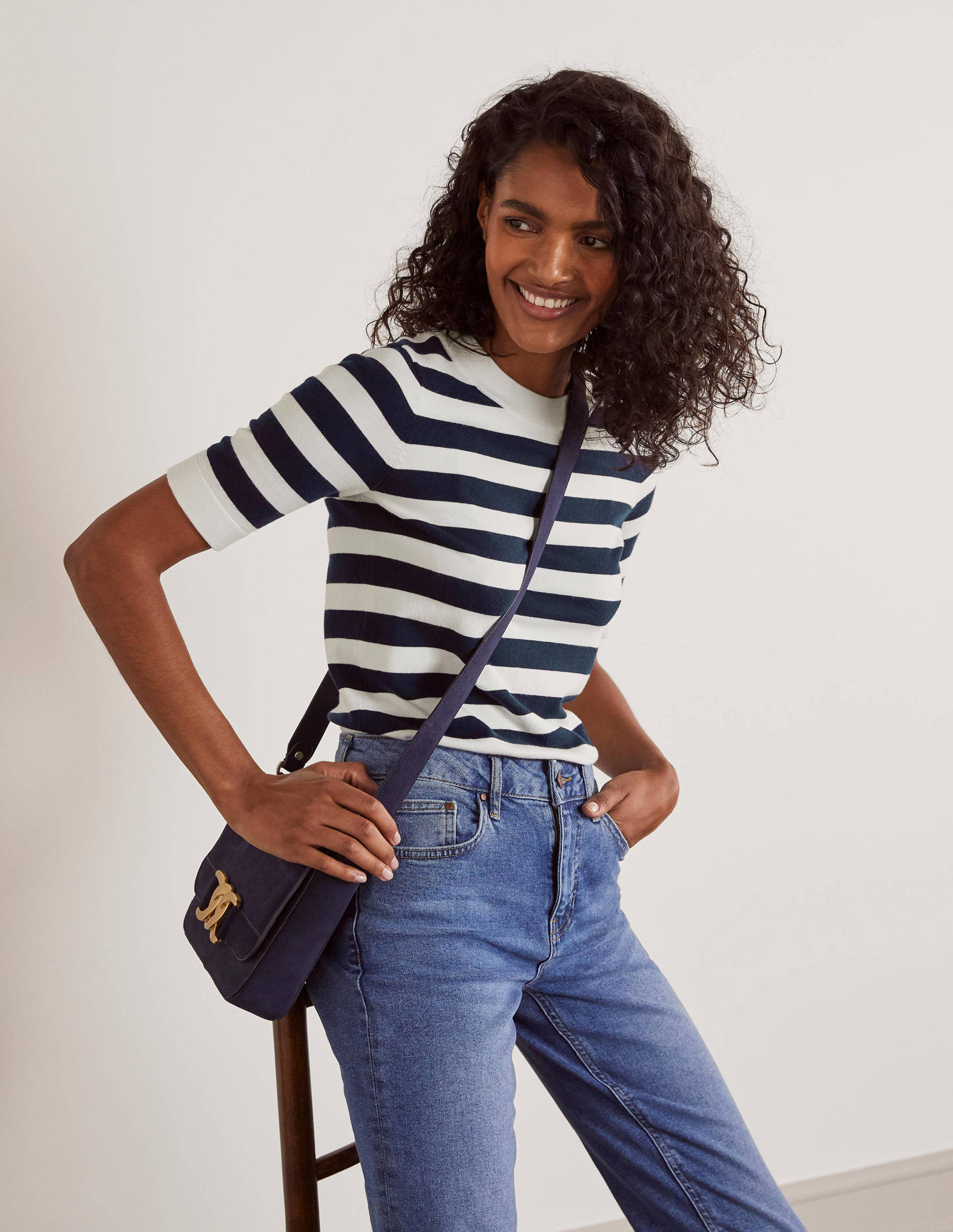  Abingdon Cotton Knitted Tee-Navy/Ivory Stripe、mySite、ashleygrahame