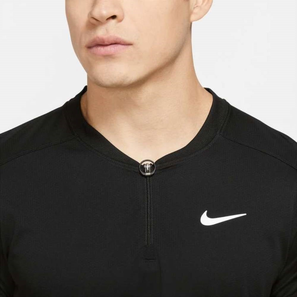 Nike Men's Dri-FIT Slam Zip Polo (Black/White)