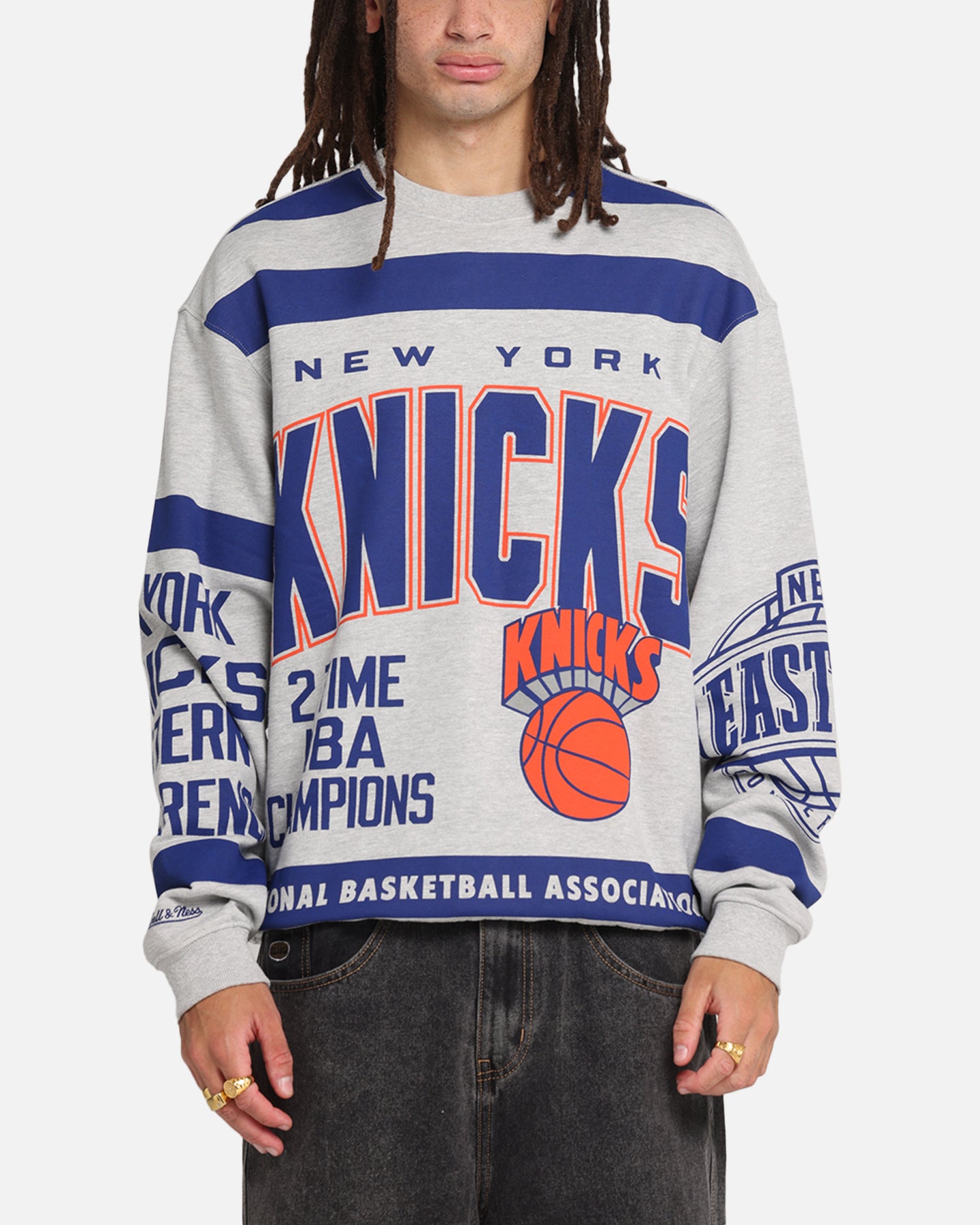 Mitchell & Ness New York Knicks Letterform Crewneck Grey Marle/Official Team Color、mySite、zt4zffjzw