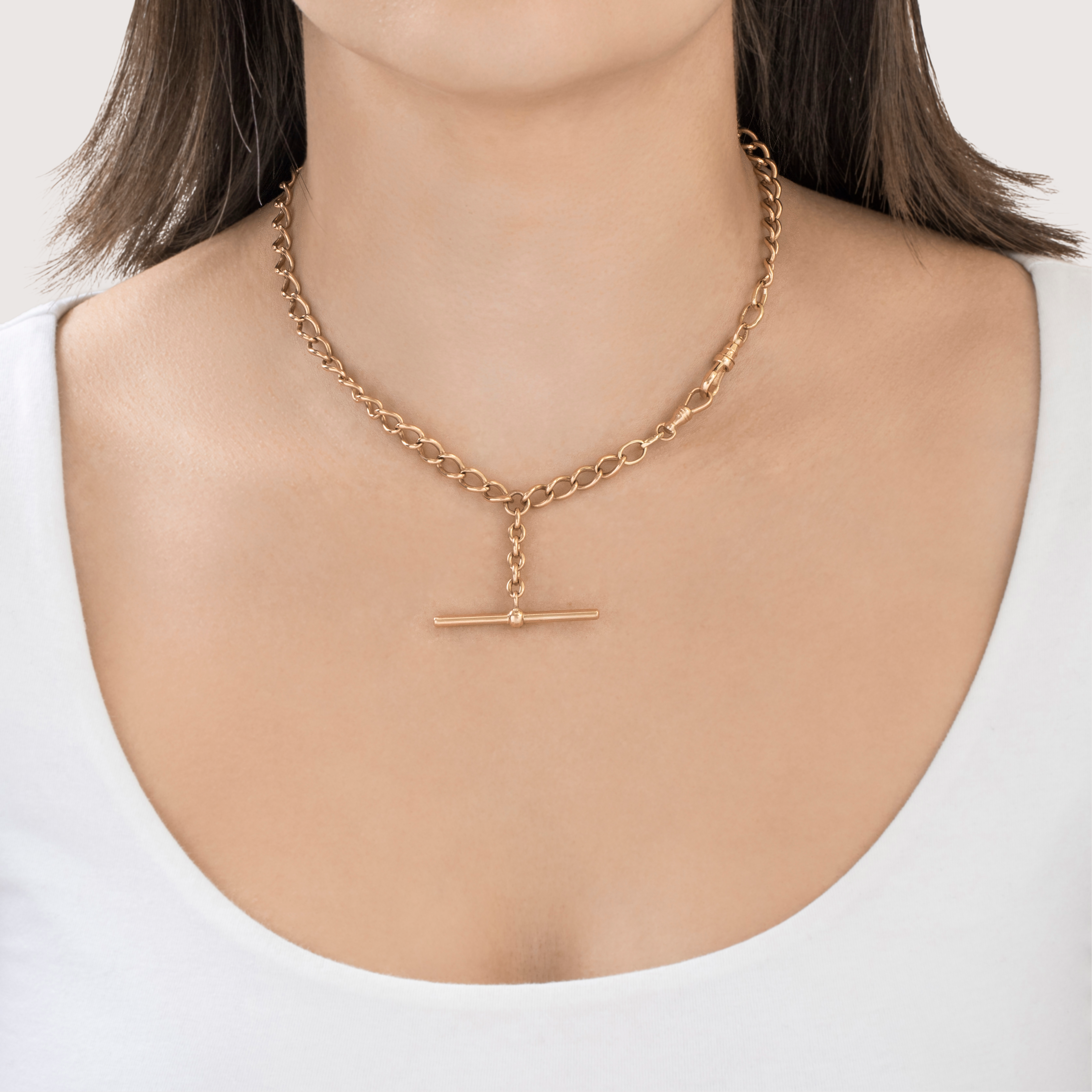 Antique Victorian Heavy 14k Rosy Yellow Gold Watch Chain T-Bar Necklace 15.75、mySite、hinf8tx79