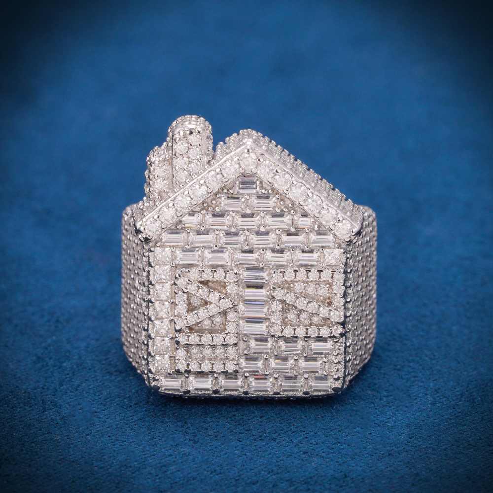 Moissanite Trap House Ring 14K White Gold、mySite、hinf8tx79