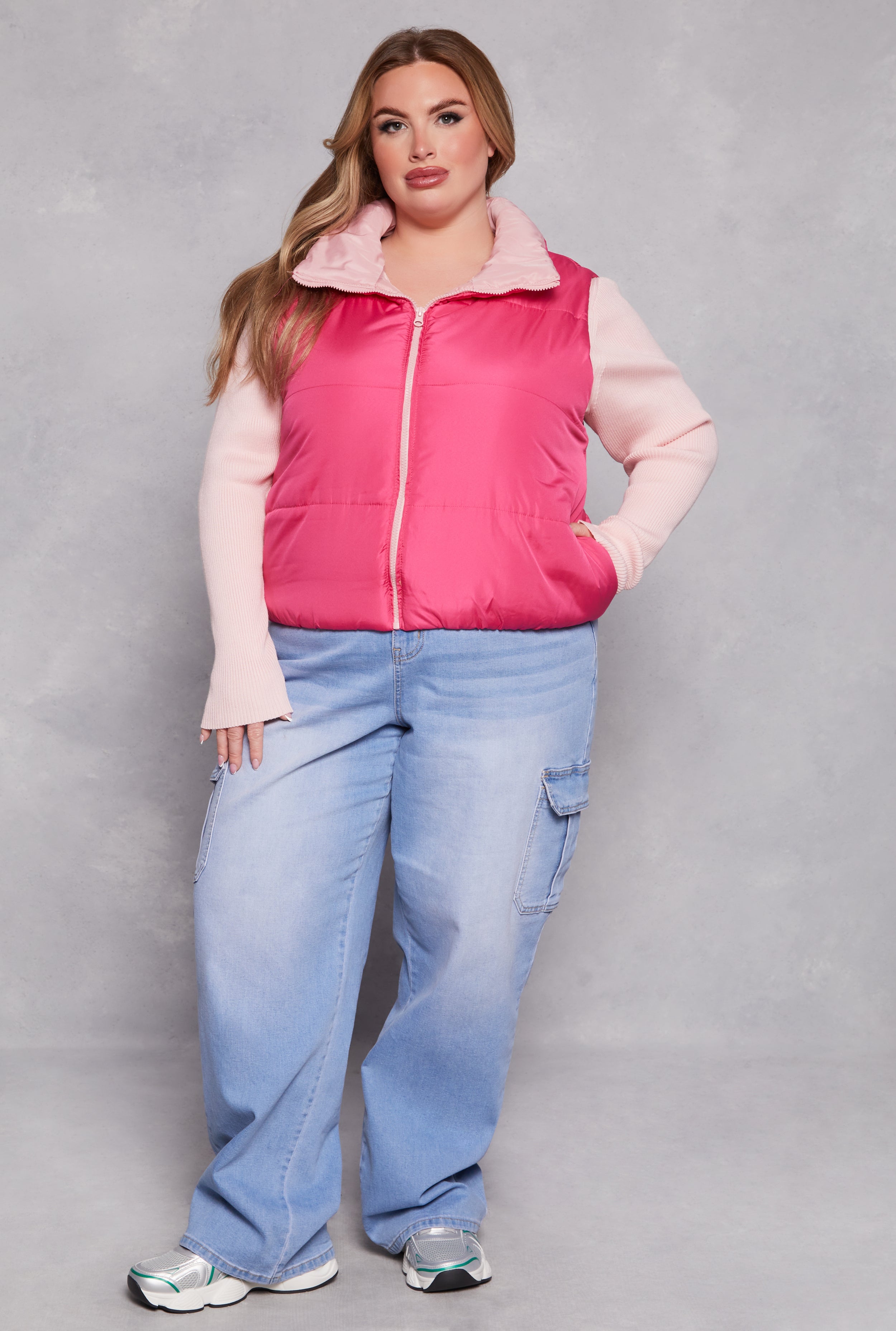 Plus Size Color Blocked Puffer Vest、mySite、camillekostekn