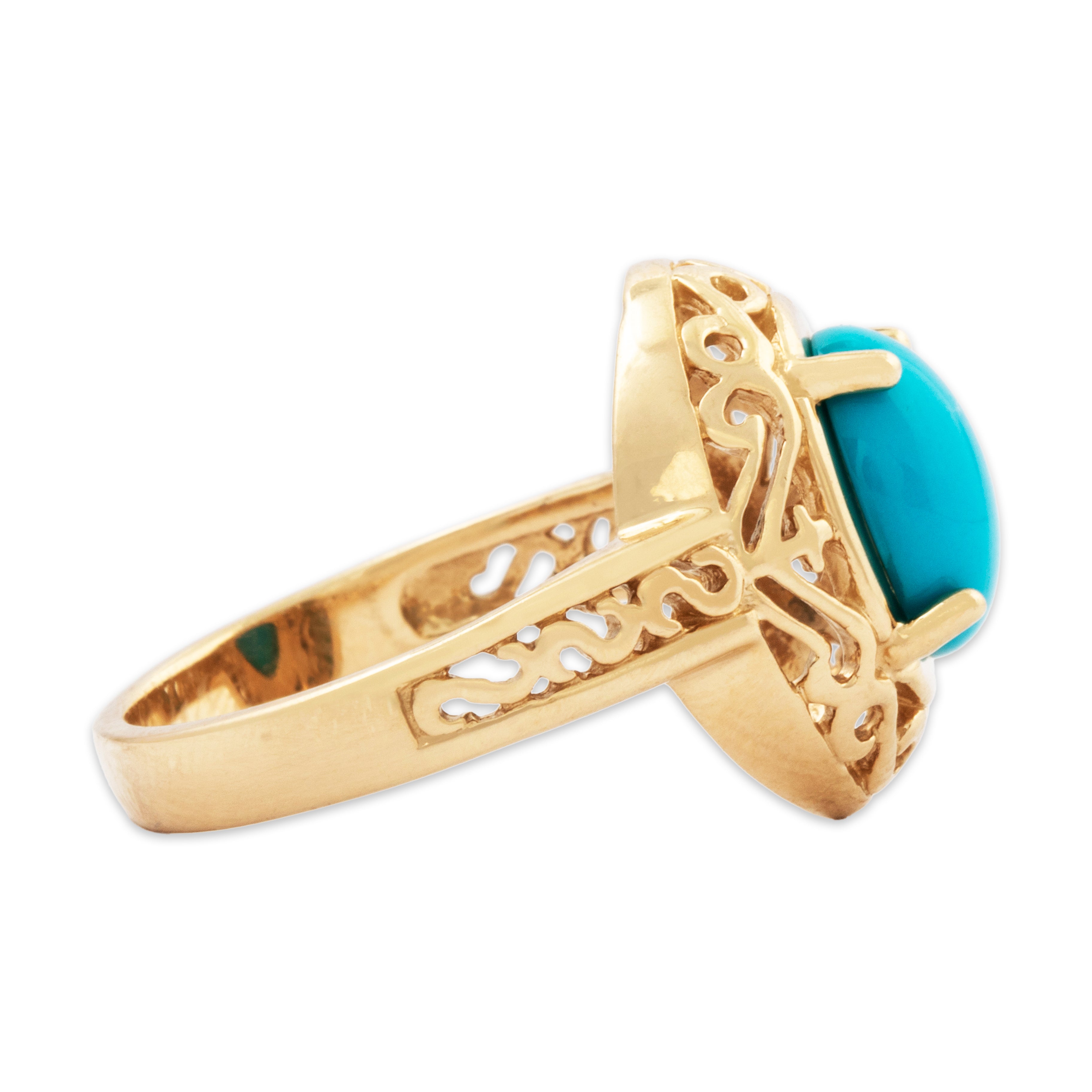 Vintage 14k Yellow Gold 2ct Turquoise Openwork Border Ring 7.25、mySite、hinf8tx79