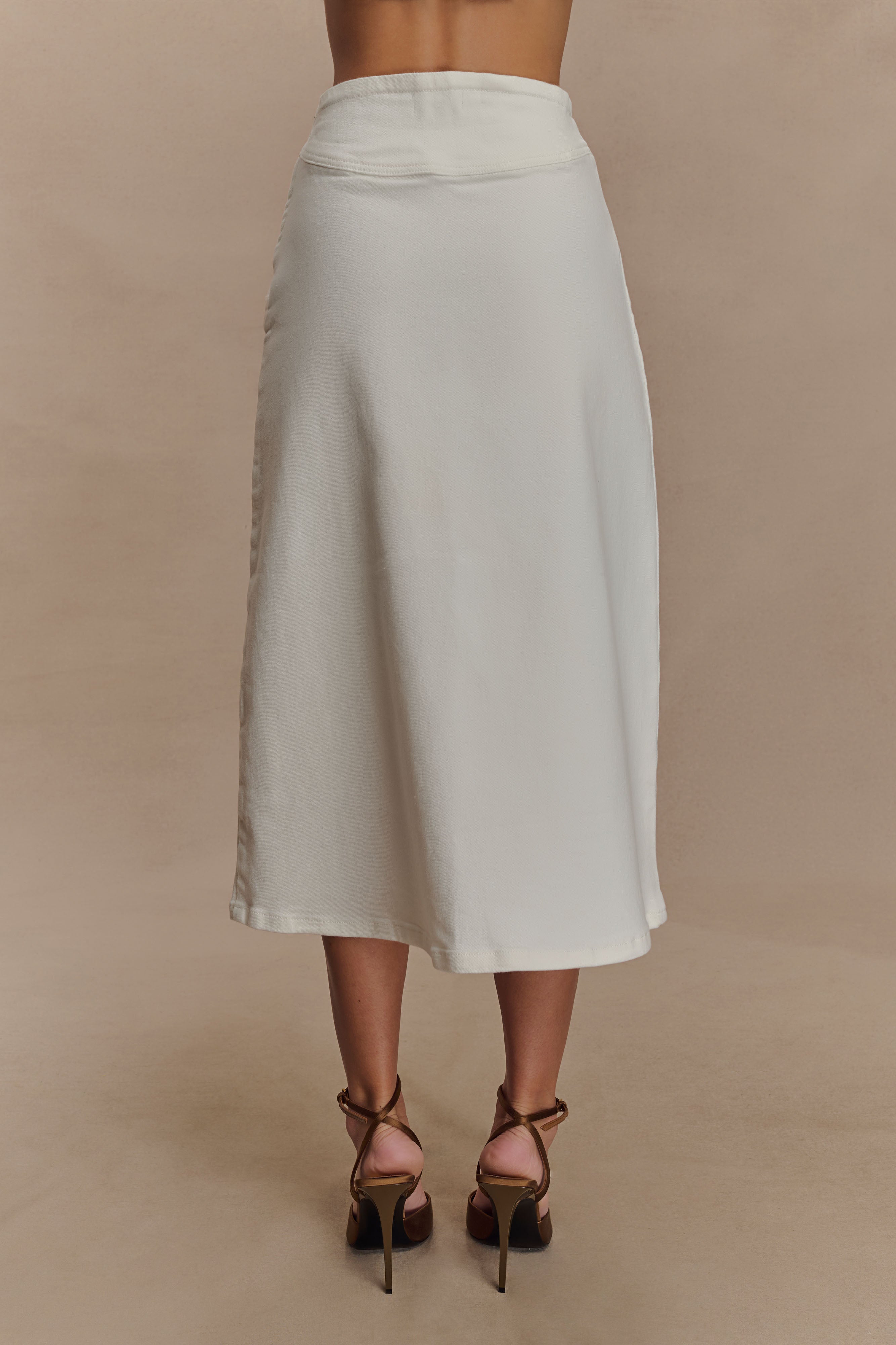 Cecilia Denim A-Line Midi Skirt - White、mySite、solidvoid