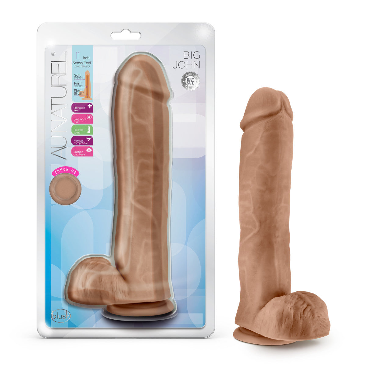 Au Naturel By Blush® | Big John Realistic Mocha 11.5-Inch Long Dildo With Balls & Suction Cup Base、mySite、bottomscart