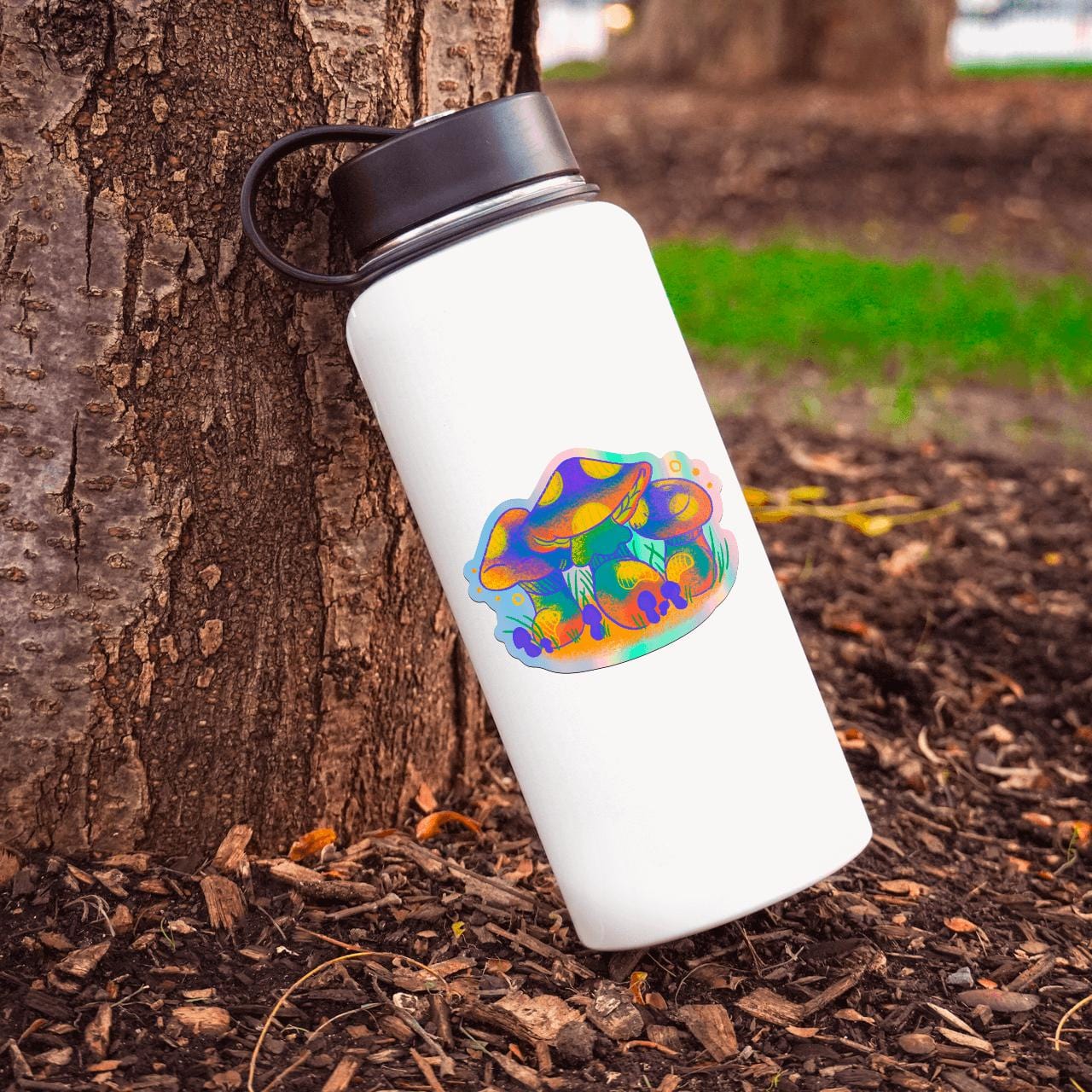  3 Trippy Mushrooms Holographic Sticker、mySite、ghnorth