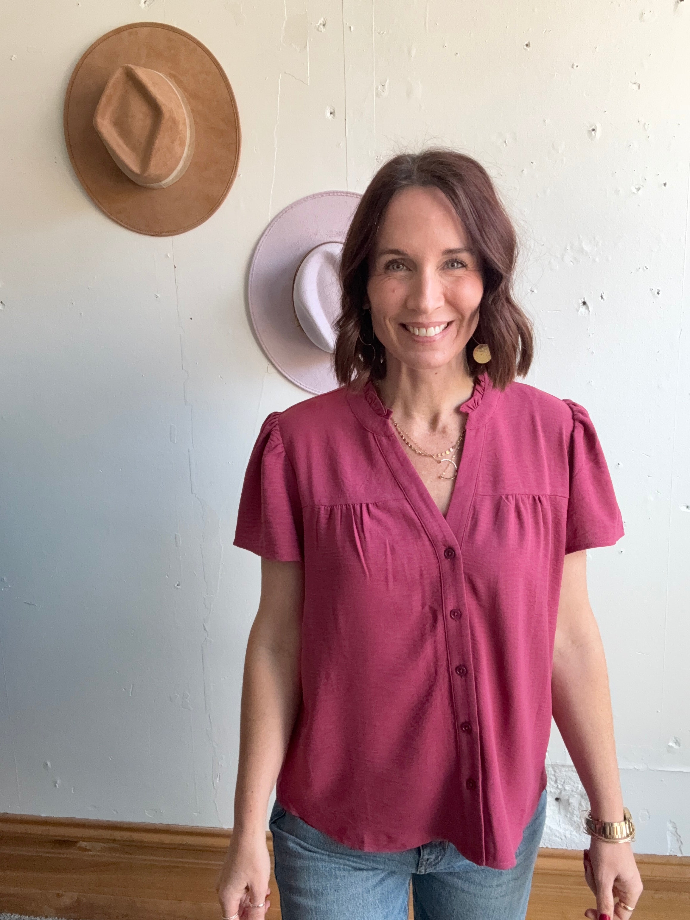 Valorie's Ruffle Button Down、mySite、garagedoors4me