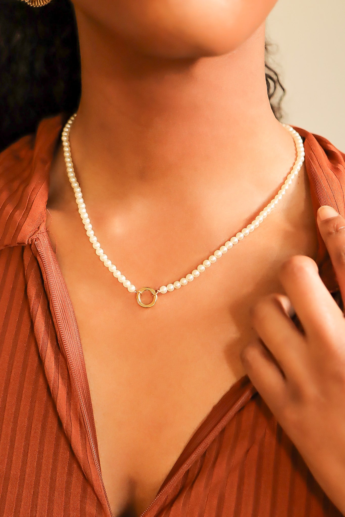 18 Glass Pearl Necklace with Stainless Steel Charm Keeper / SBB0338、mySite、dreamappss