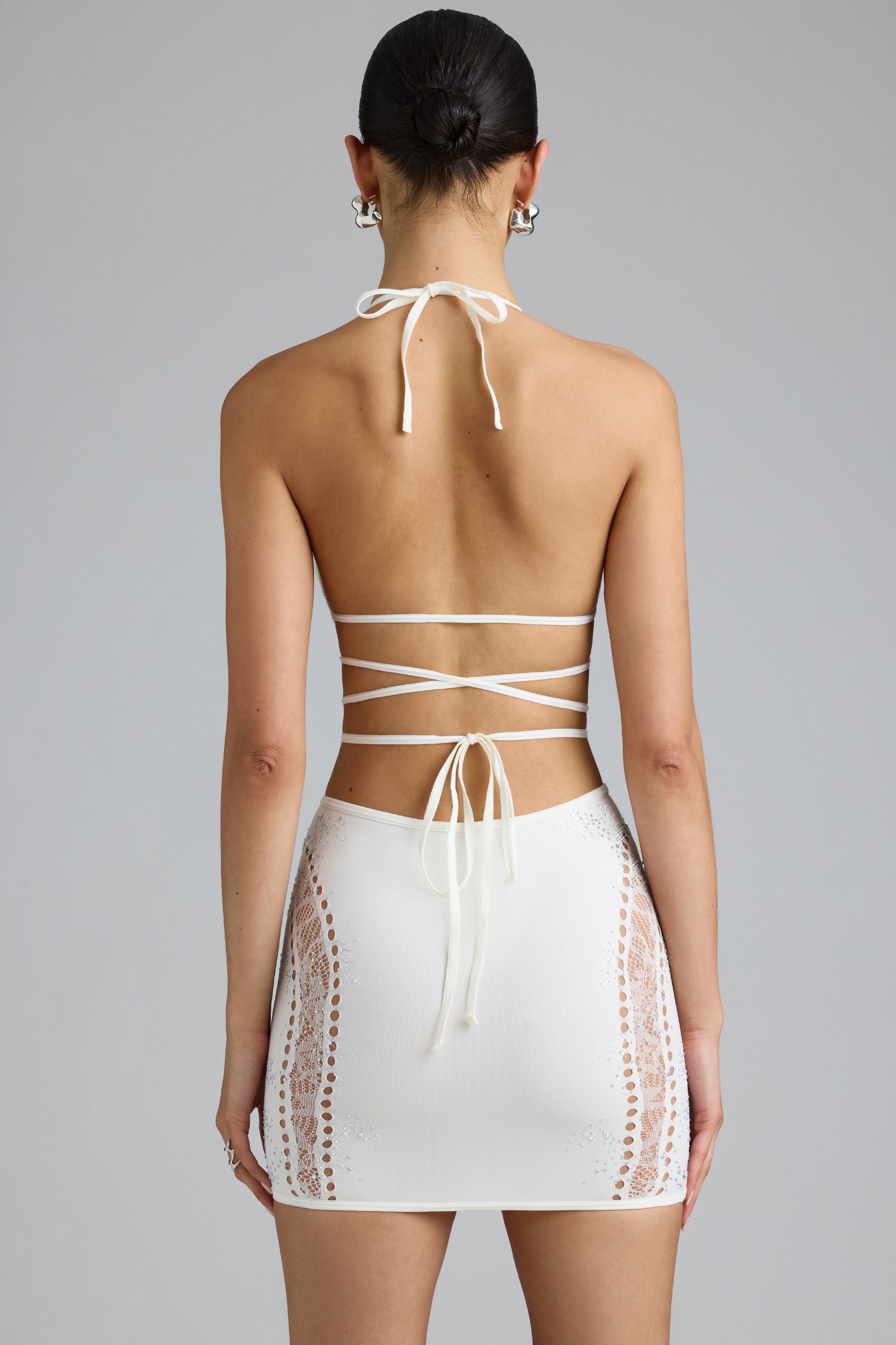 Embellished Mid-Rise Mini Skirt in Ivory、mySite、solidvoid