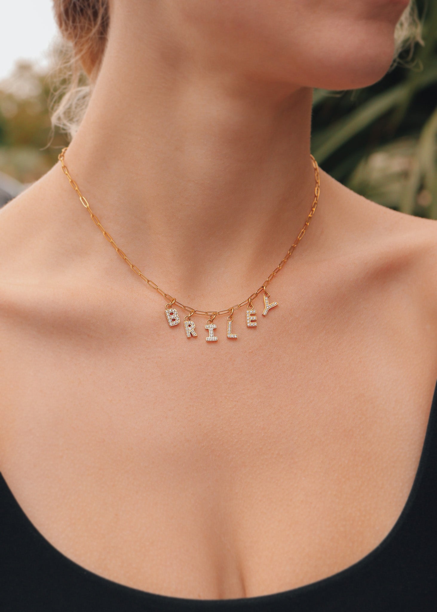 18K Gold PVD Stainless Steel Pave Set CZ Initial Letter Charms / PDC9021、mySite、dreamappss