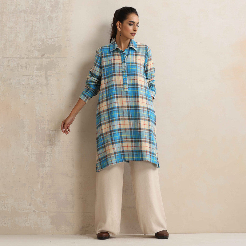 Cotton Short Kurta For Women | Checkered Print | Beige、mySite、camillekostekn