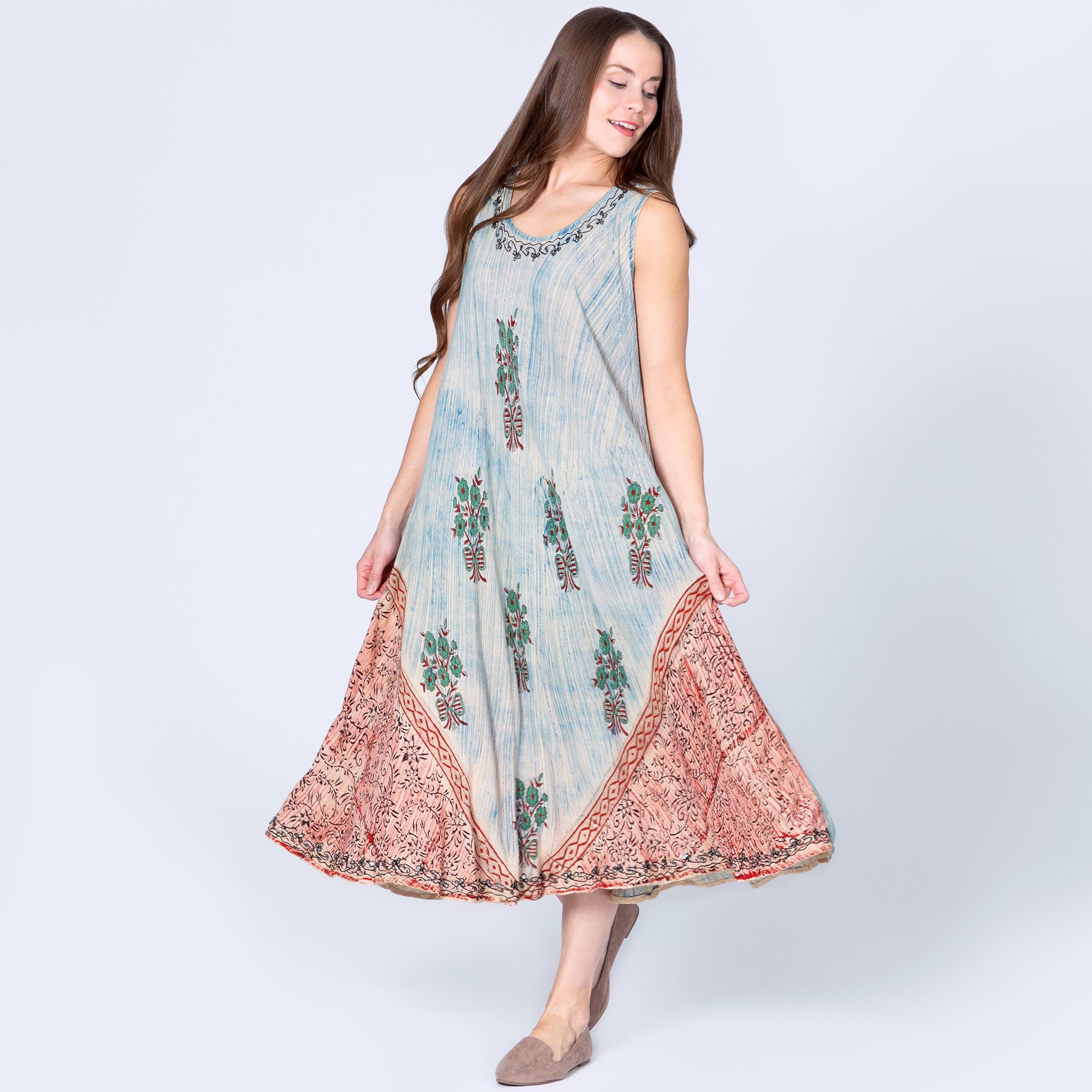 Dusty Pink & Blue Floral Sleeveless Dress、mySite、camillekostekn