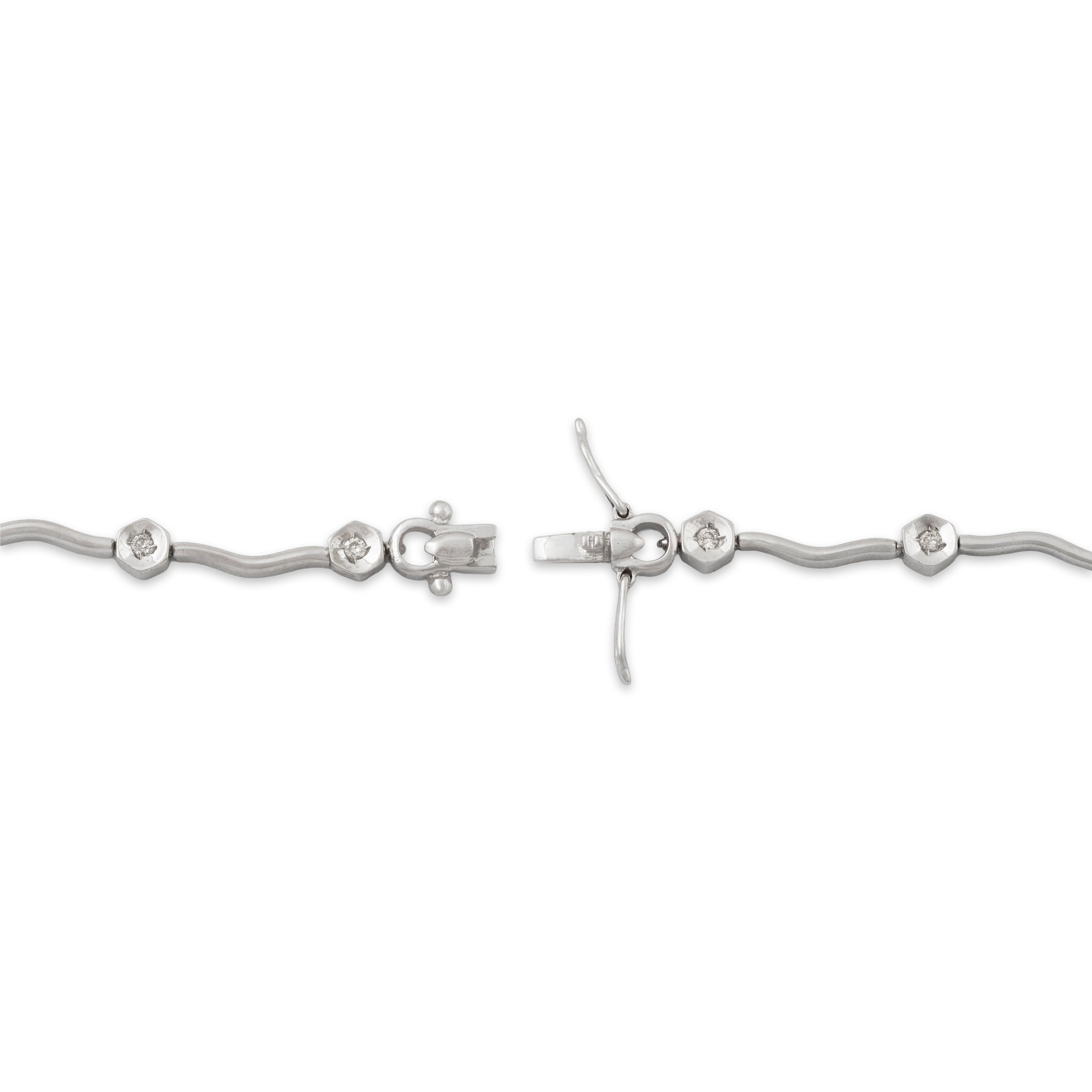 Vintage 14k White Gold Diamond Wavy Line Bracelet 6.75、mySite、hinf8tx79