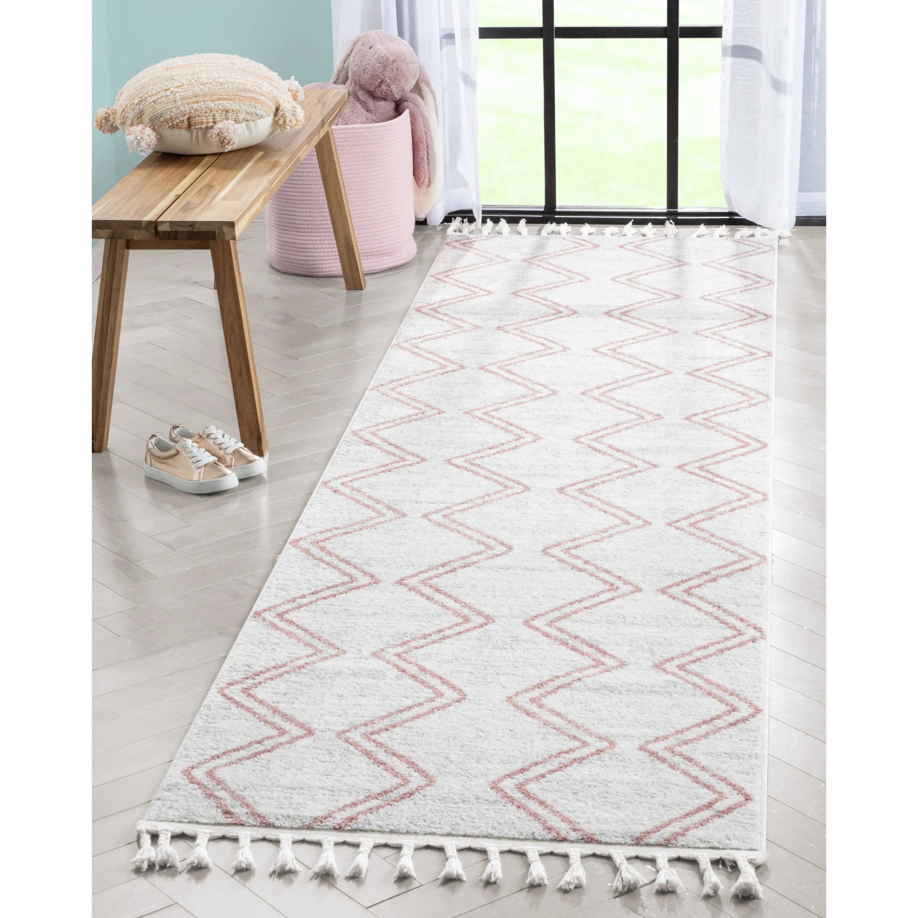 Reeve Modern Chevron Zig-Zag Pink Ivory Kids Rug、mySite、gigharbornorthrealestate