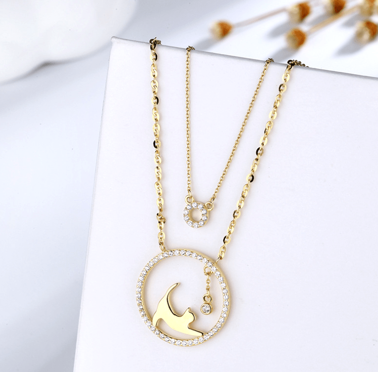 Cat Playing with Ball in a Circle Necklace, 2 Layers、mySite、g9winljtr