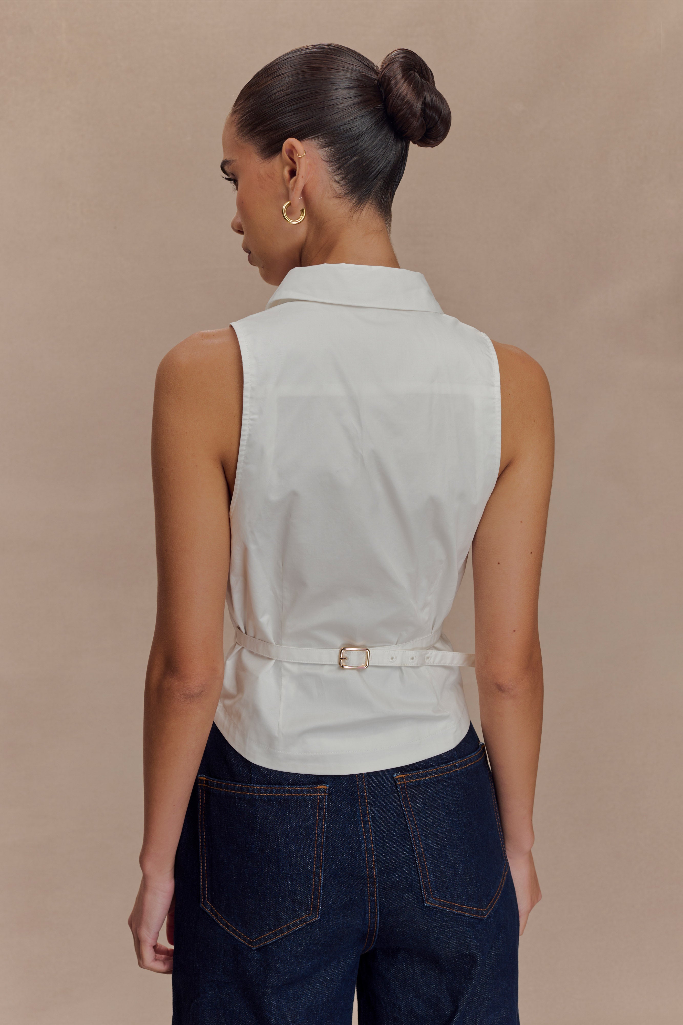 Selene Sleeveless Halter Shirt - White、mySite、solidvoid