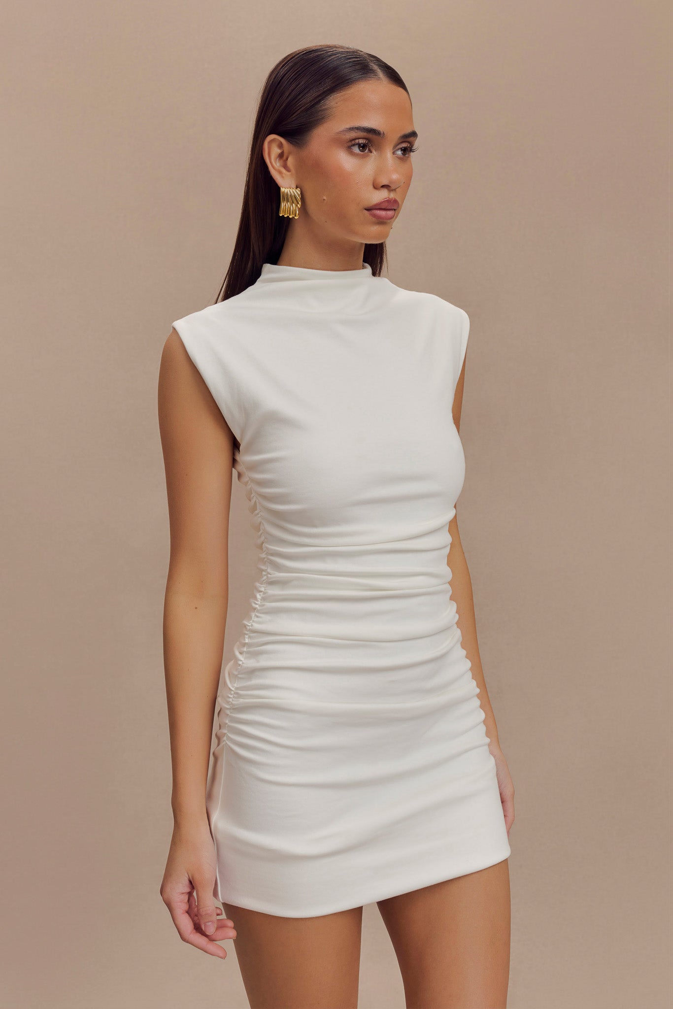 Elliot High Neck Sleeveless Mini Dress - White、mySite、solidvoid