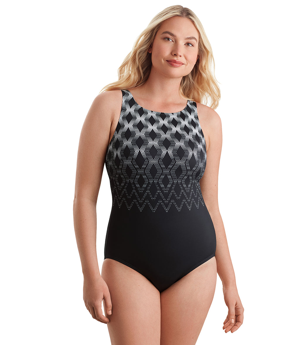 Shape Solver SPORT Women's Linked Up Highneck Tank One Piece Swimsuit、mySite、noshort