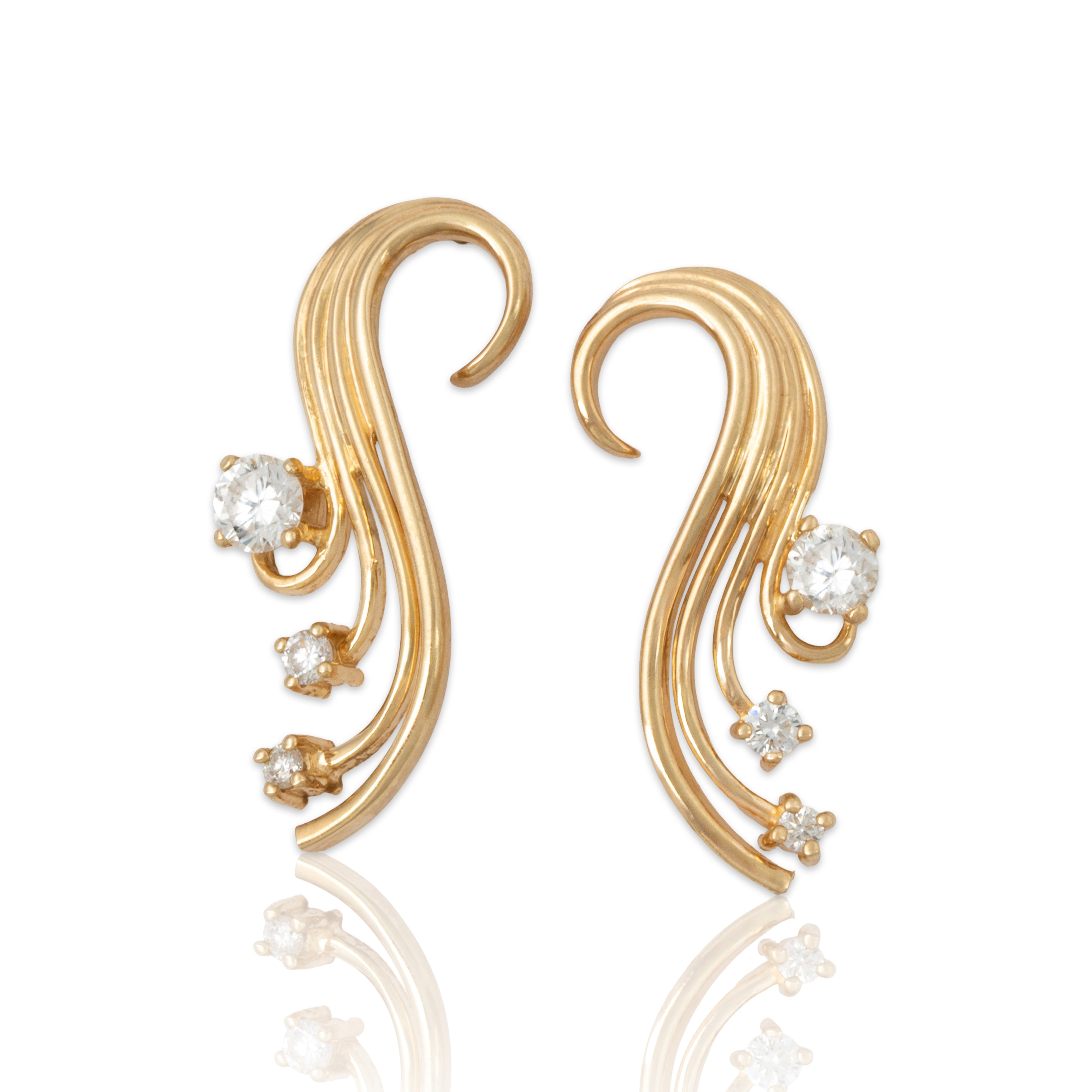 Vintage 14k Yellow Gold .50cttw Diamond Stunning Swirl Stud Earrings、mySite、hinf8tx79