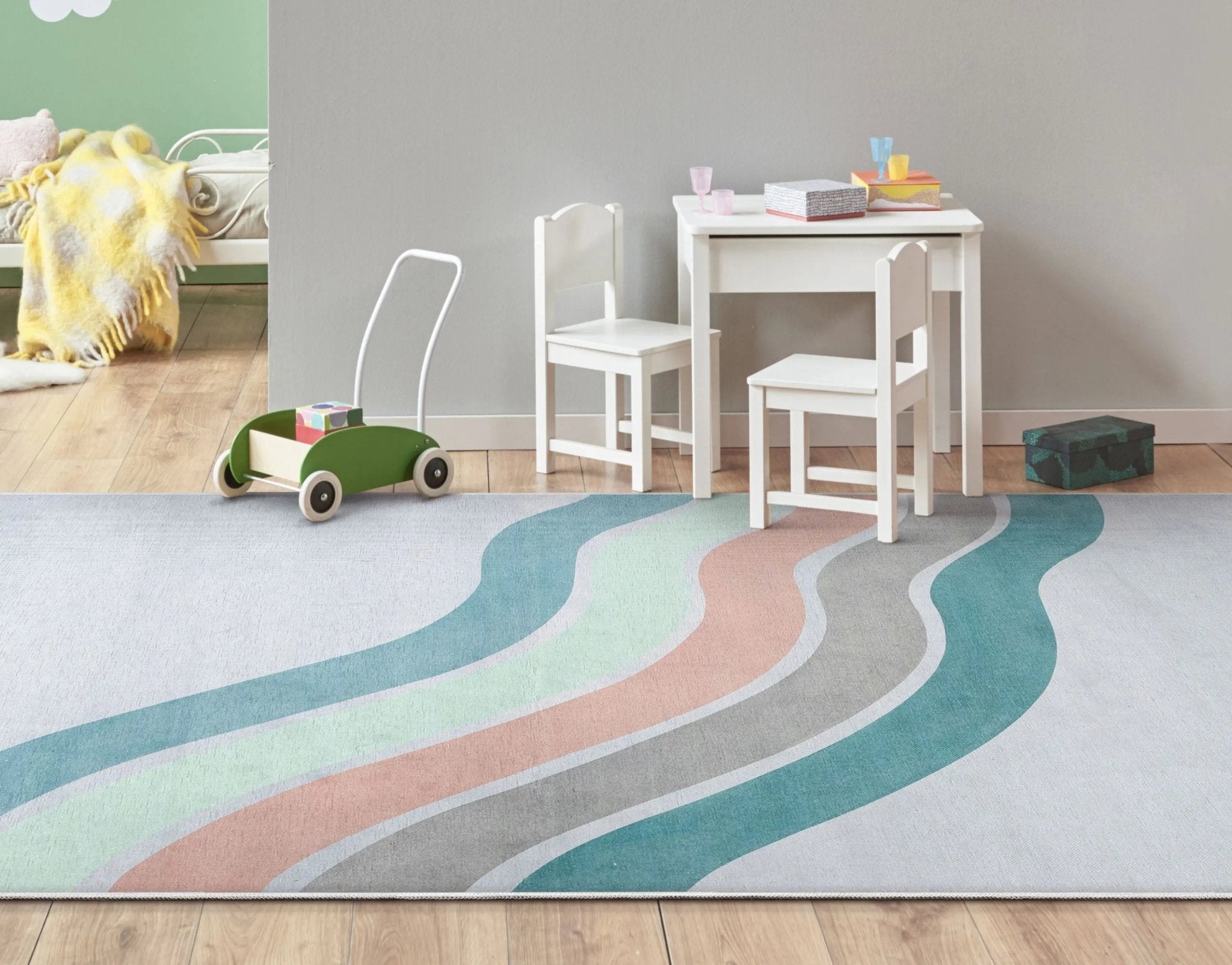 Curved Rainbow Modern Multi Color Green Area Flat-Weave Rug、mySite、gigharbornorthrealestate