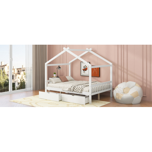 Twin Size House Platform Bed with Headboard and Footboard,Roof Design,Natural、、casual