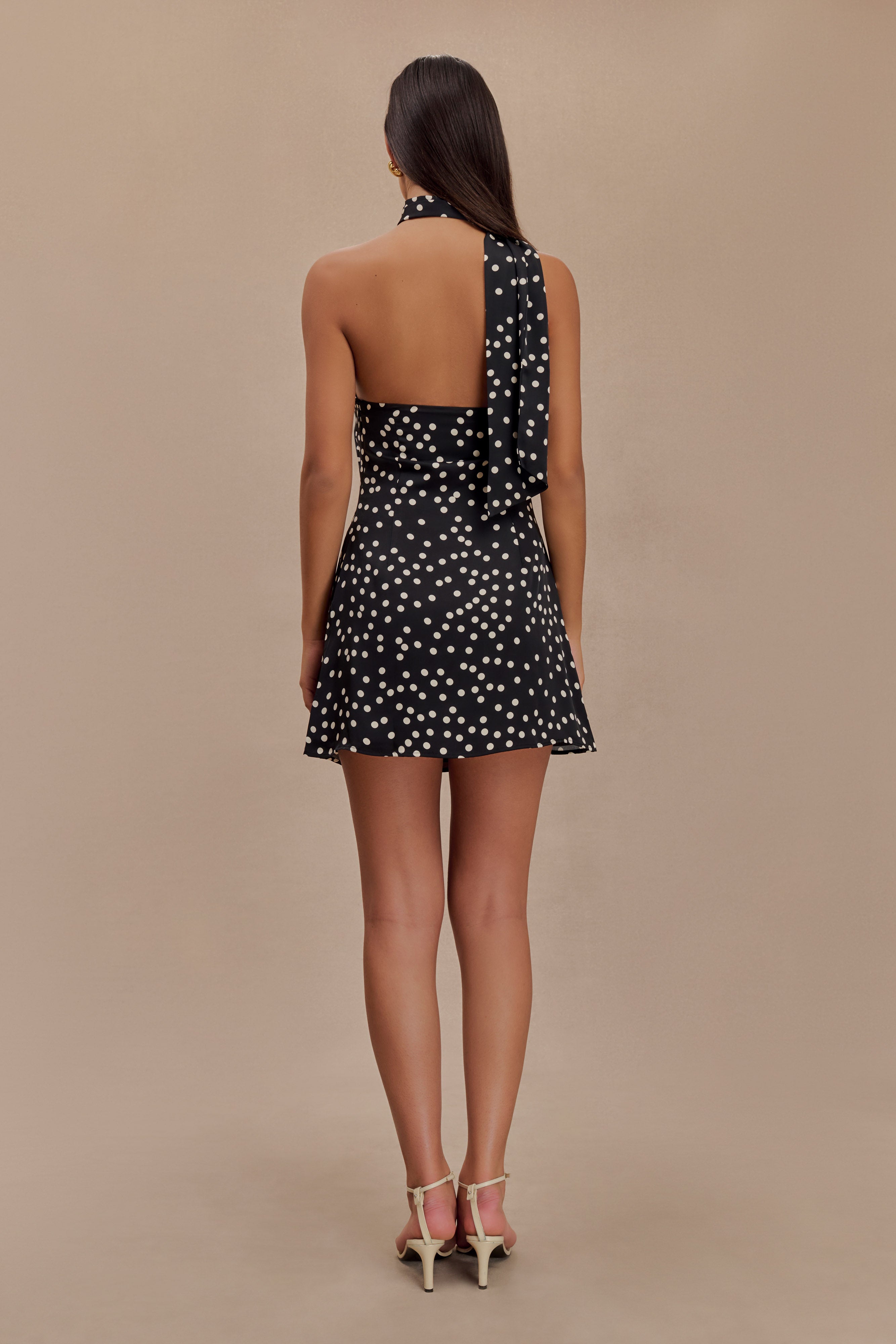Joan Satin Asymmetrical Mini Dress - Black Polka Dot Print、mySite、solidvoid