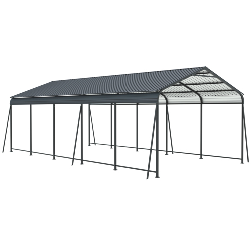 12 X 32 FT Carport, Heavy Duty Carport with Galvanized Steel Roof and Frame, Metal Carport Large Garage with 4 Fixed inclined square tube supports for Driveway Car, Truck、、eastwooduniform