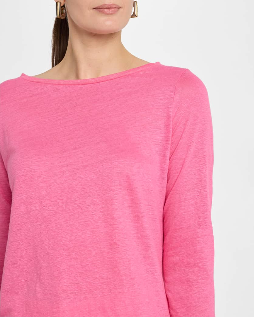 Majestic Filatures Stretch Linen 3/4 Sleeve Semi Relaxed Boatneck、mySite、noshort