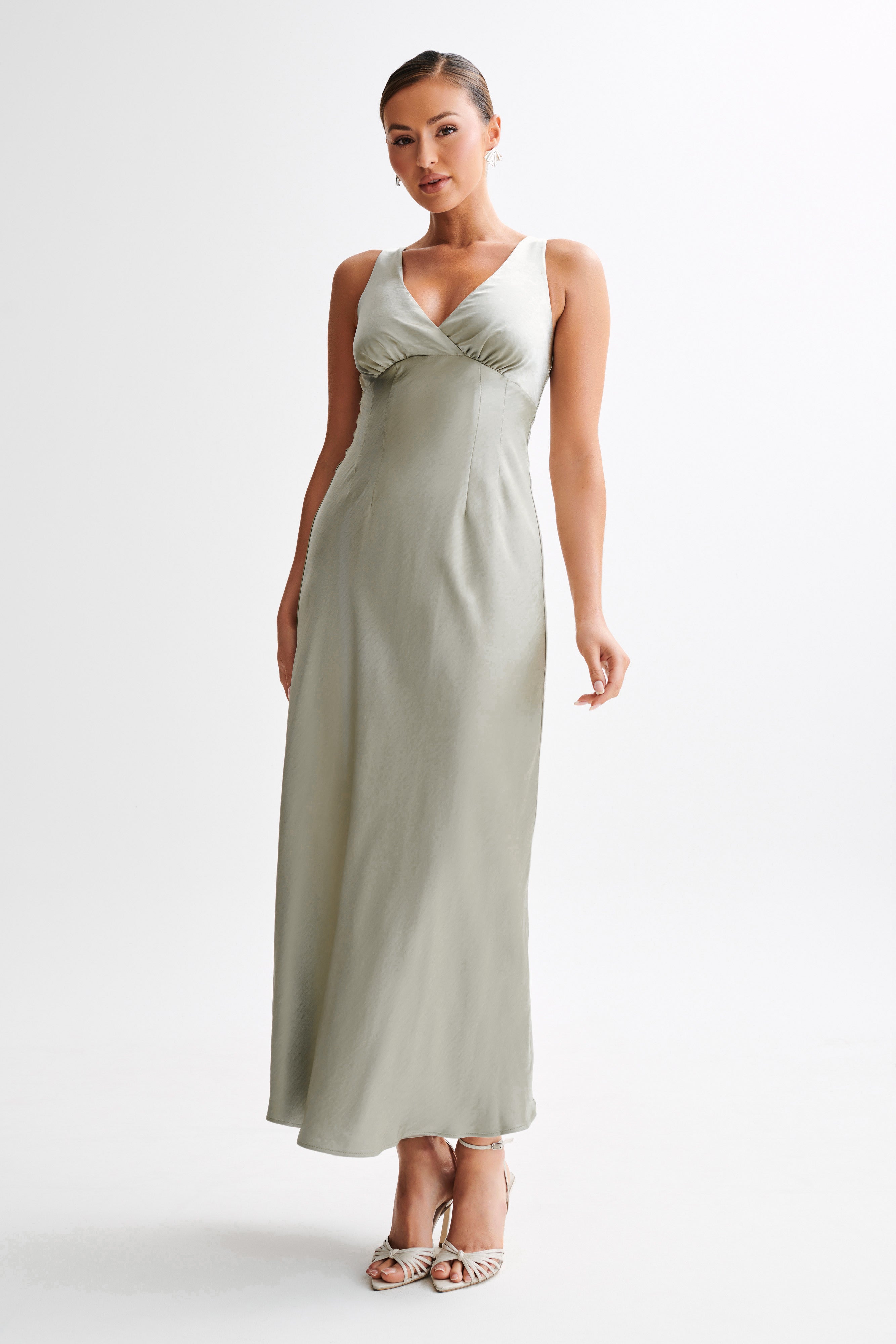 Meghan Satin Maxi Dress - Sage、mySite、solidvoid