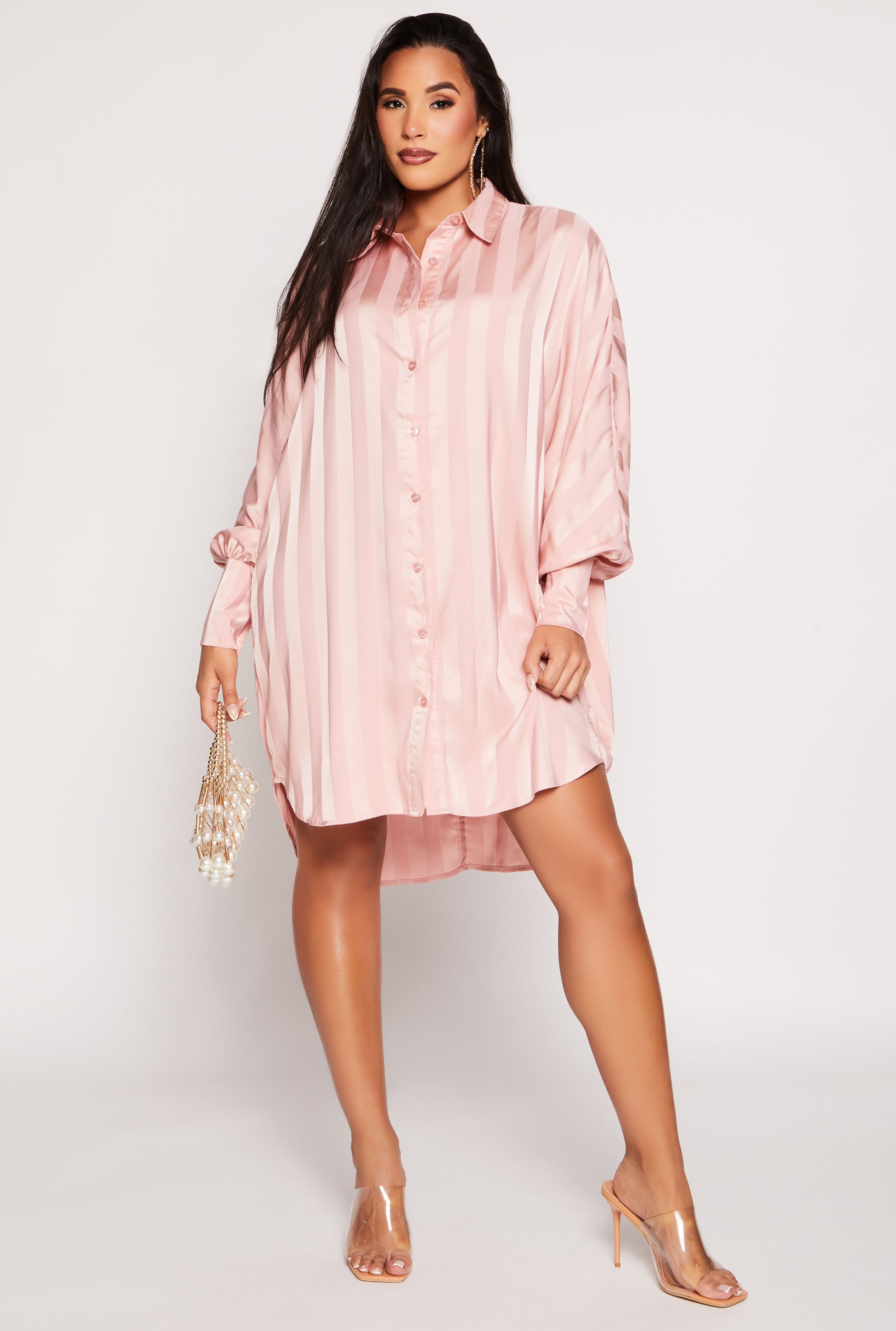 Shadow Stripe Button Front Shirt Dress、mySite、camillekostekn