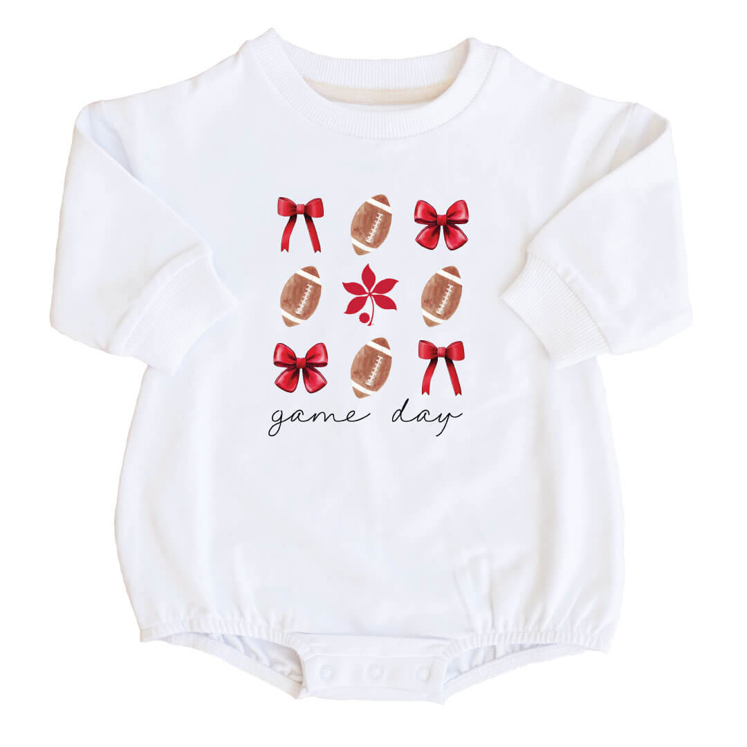  The Ohio State University | Footballs & Bows Graphic Sweatshirt Bubble Romper、mySite、layawaytickets