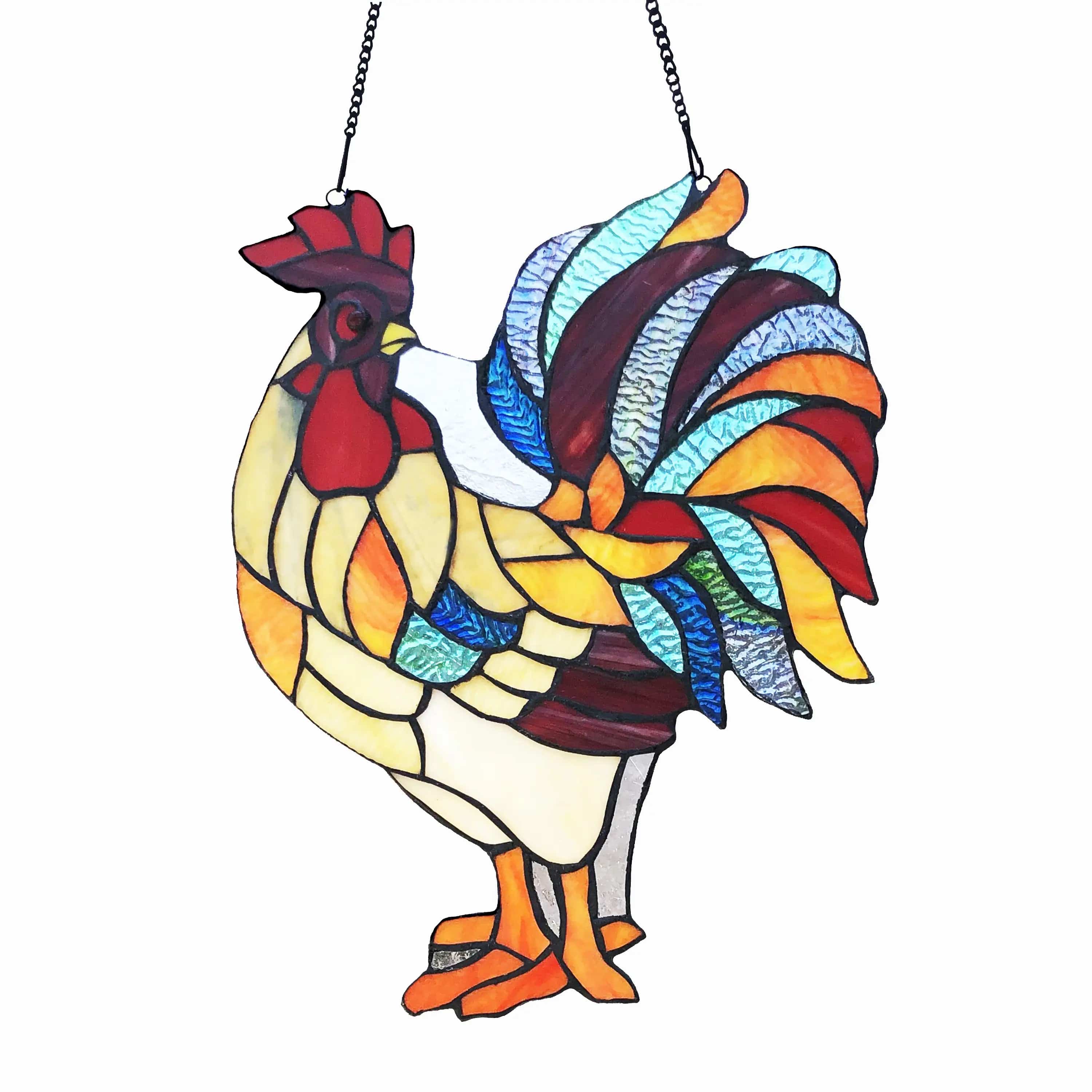 Rooster Tiffany Style Colorful Chicken Stained Glass Lamp or Hanging Panel、mySite、g9winljtr