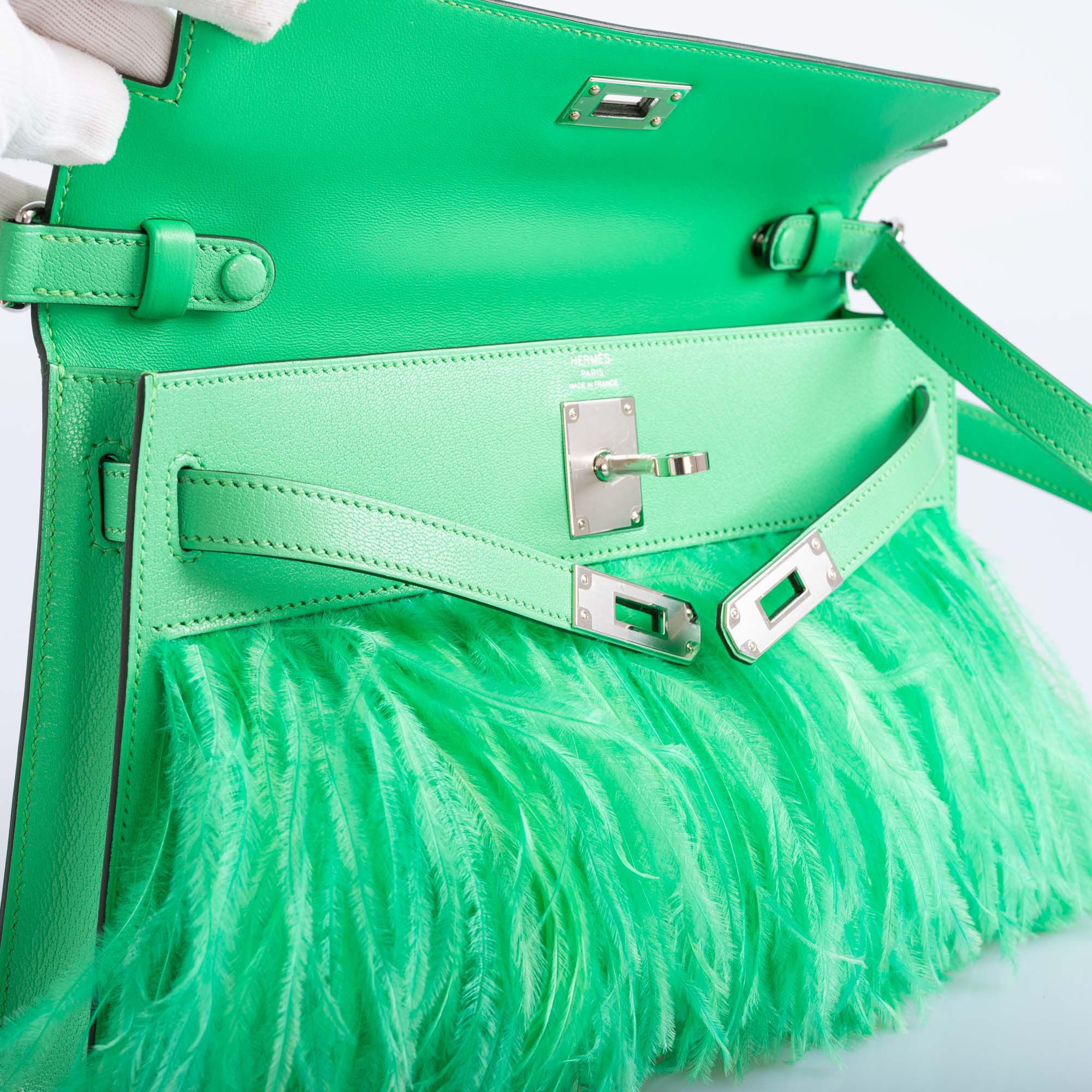 Hermès Kelly Elan Foile Vert Comics Chevre and Ostrich Feather Palladium Hardware、mySite、garminoutage.com